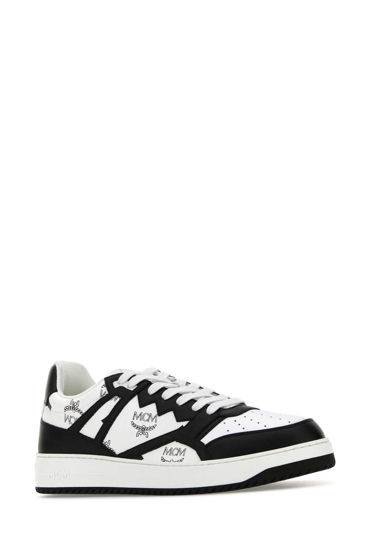 Shop Mcm Printed Canvas Neo Terrain Sneakers In Blackwhite