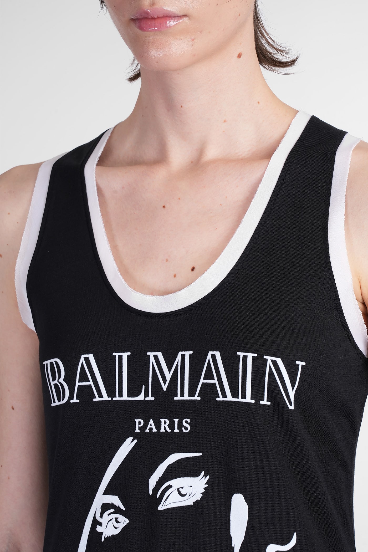 Shop Balmain Tank Top In Black Wool And Polyester