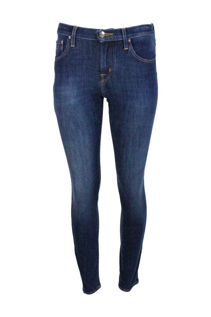 Jacob Cohen Stretch Denim Trousers With Regular Waist And Ankle Length With Zip Closure