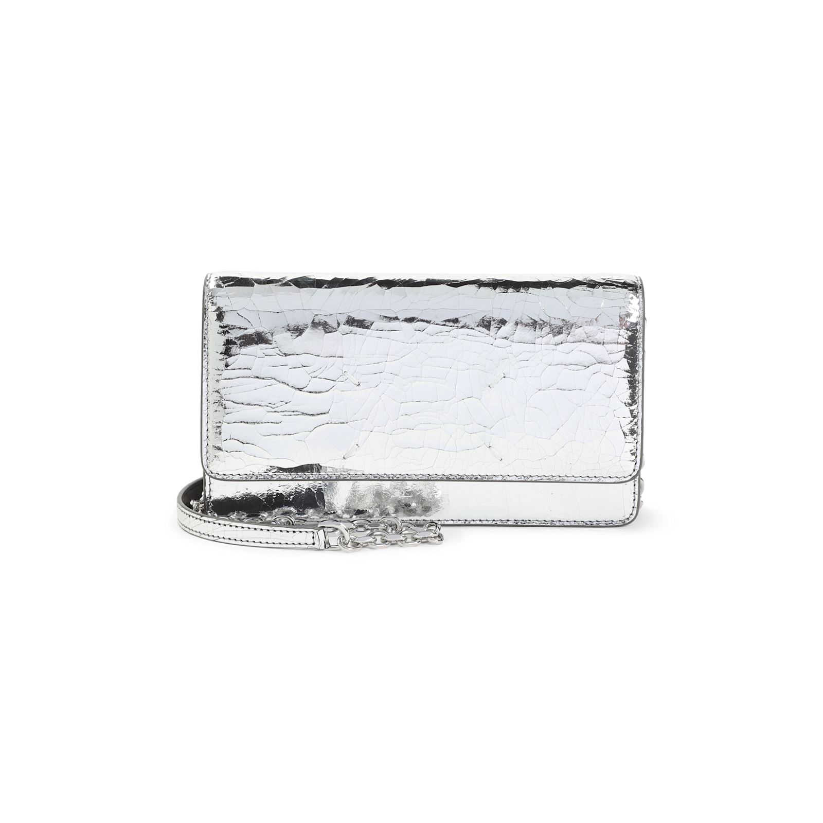 Maison Margiela Silver Cracked Leather Fold Over Bag In Silver