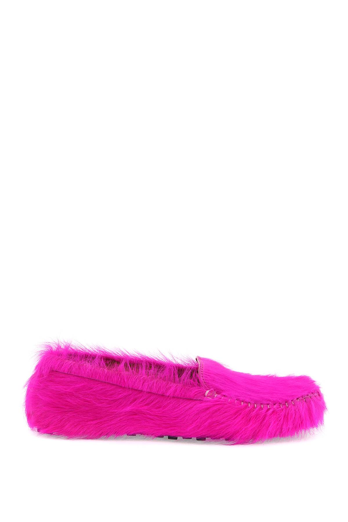 Shop Marni Long-haired Leather Moccasins In In Fuxia (fuchsia)