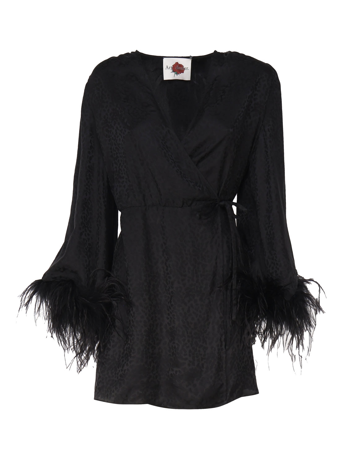 Art Dealer Silk Dress With Feathers In Black