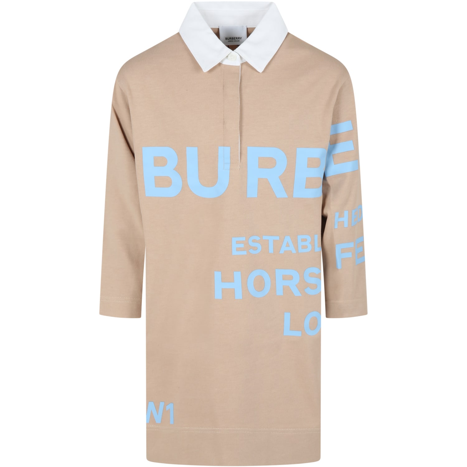 Burberry Beige Dress For Girl With Logo