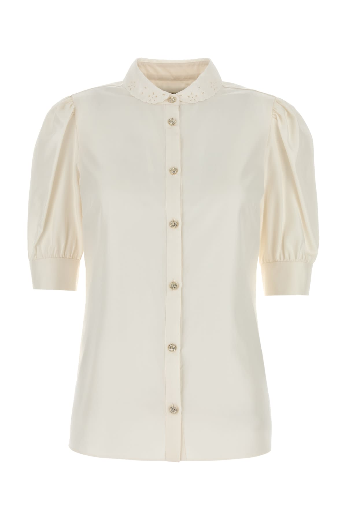 Silk Poplin Blouse With Embroidered Collar