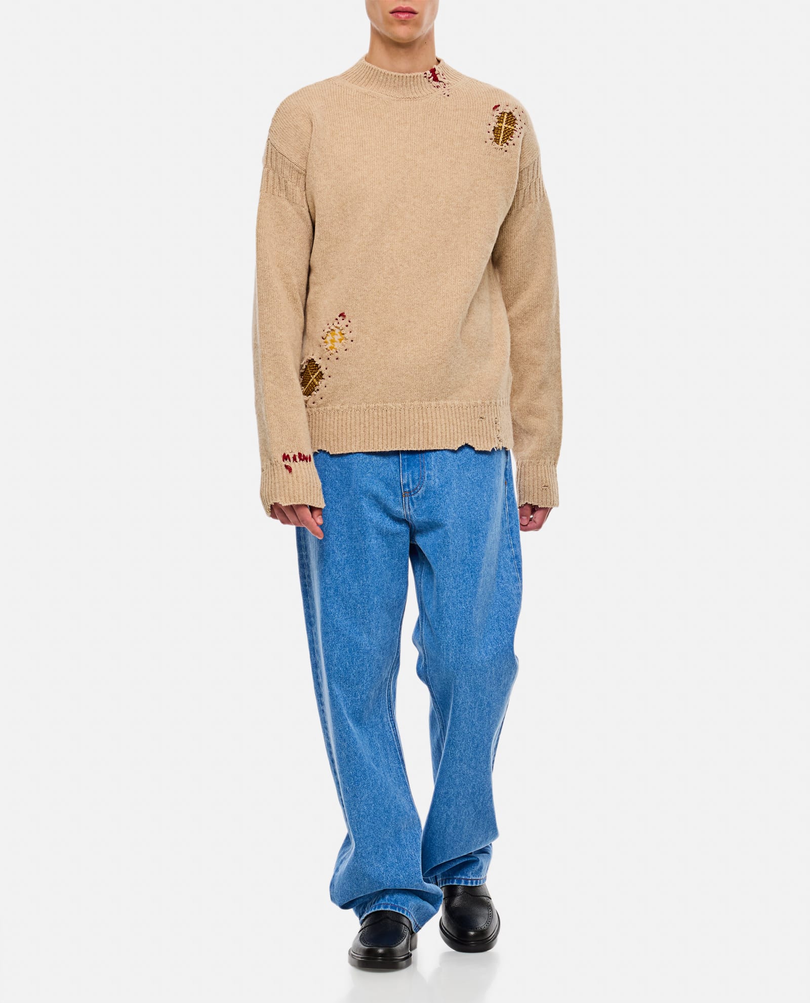 Shop Marni Cotton Denim Trousers In Blue