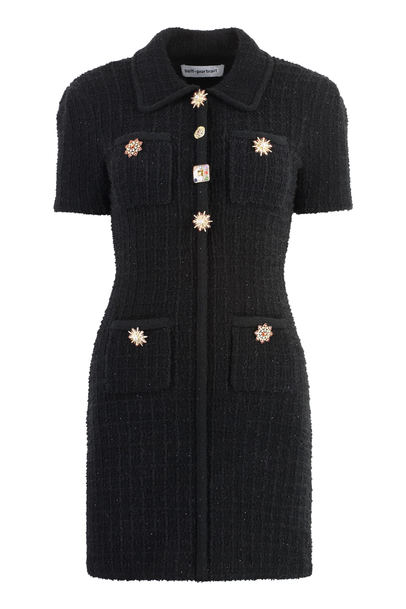 Shop Self-portrait Knitted Dress In Black