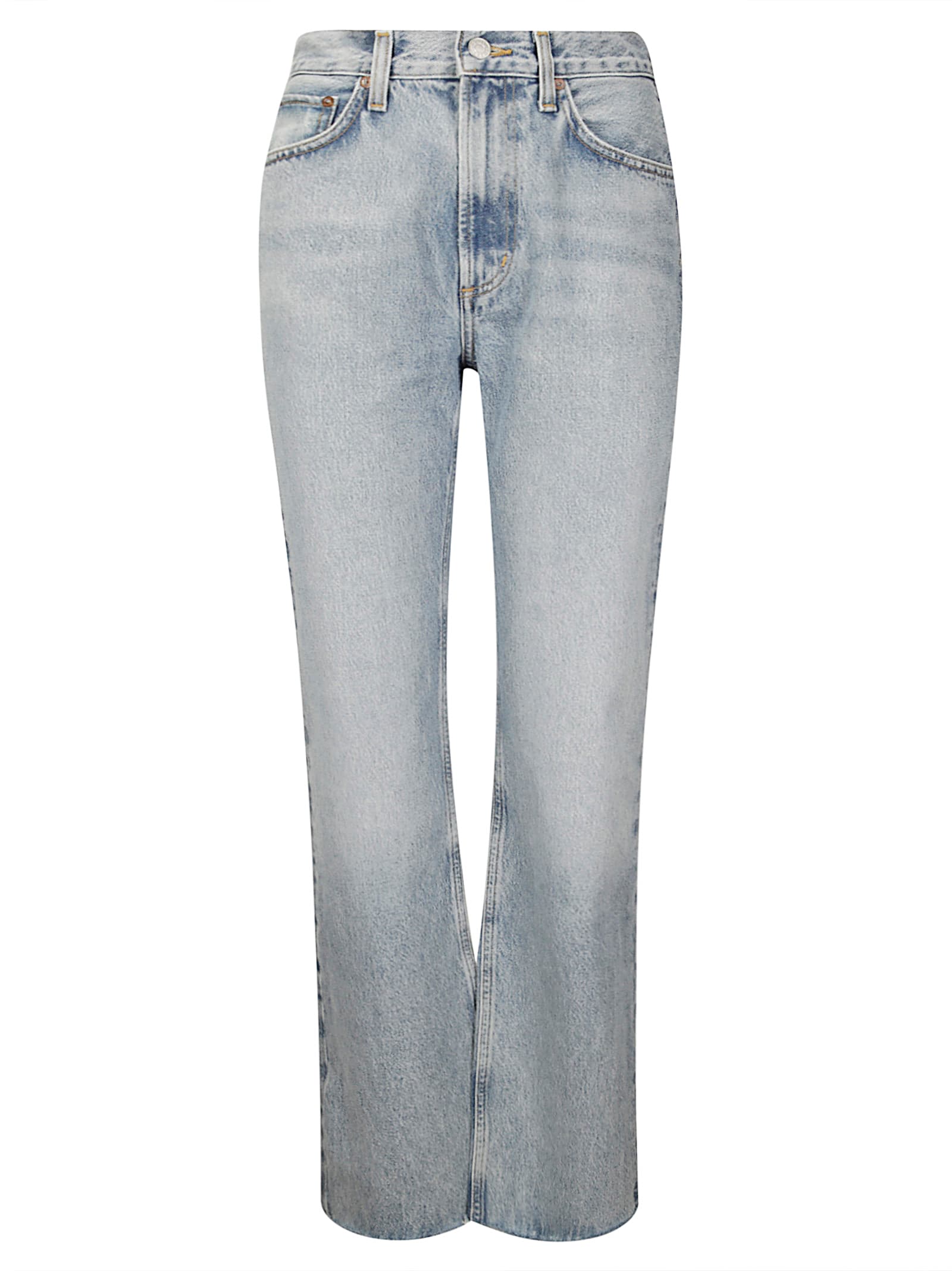 Agolde Light-wash Flared Jeans With Distinctive Fringed Hem In Blue