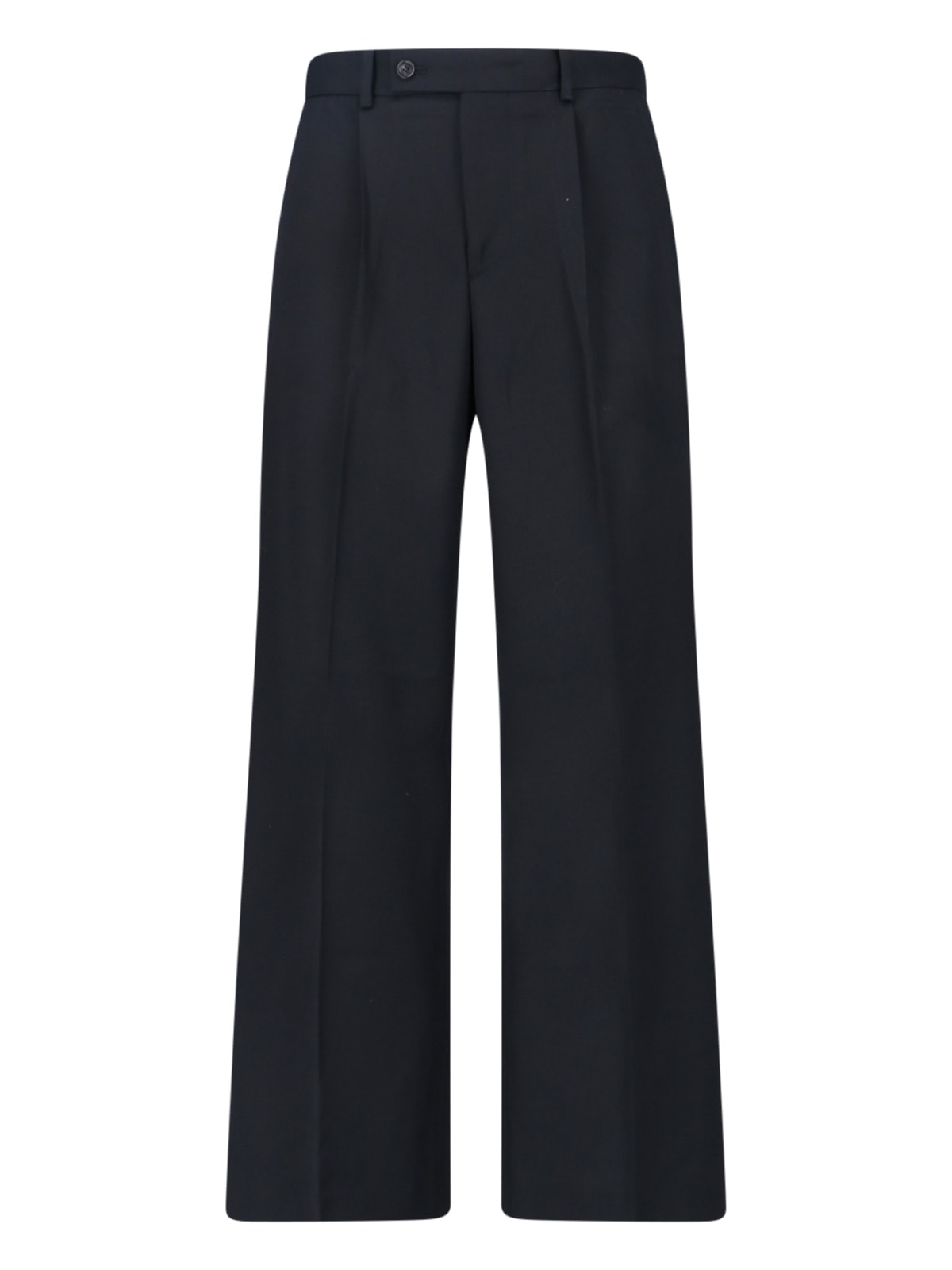 Tonywack Wide-leg Black Wool Blend Trousers With Pleated Front In Black