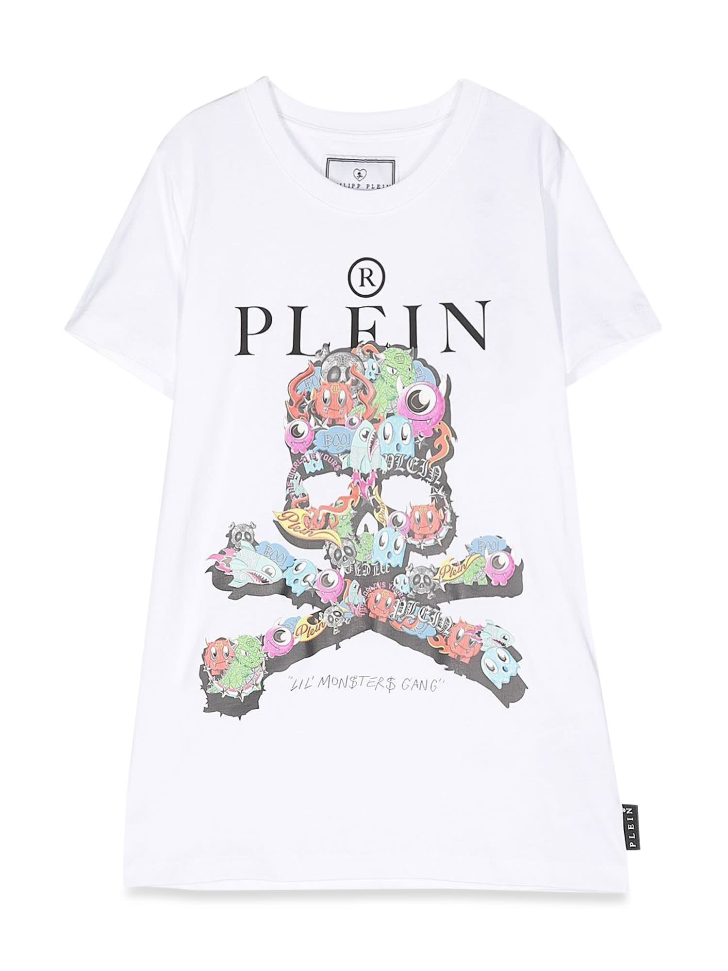 Philipp Plein Kids' Maxi T-shirt Skull In Bianco