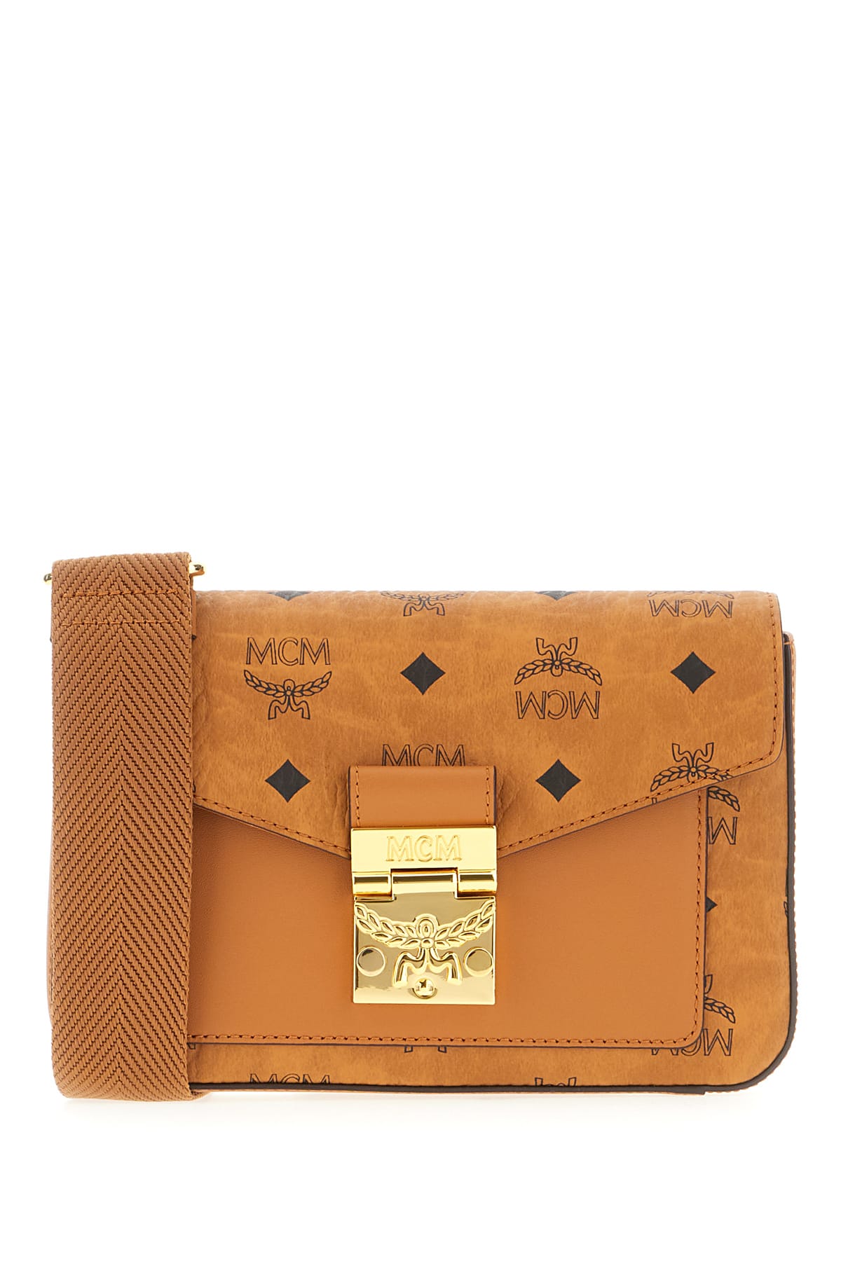 Mcm Small Millie Visetos Water Resistant Leather Crossbody Bag In Marrone