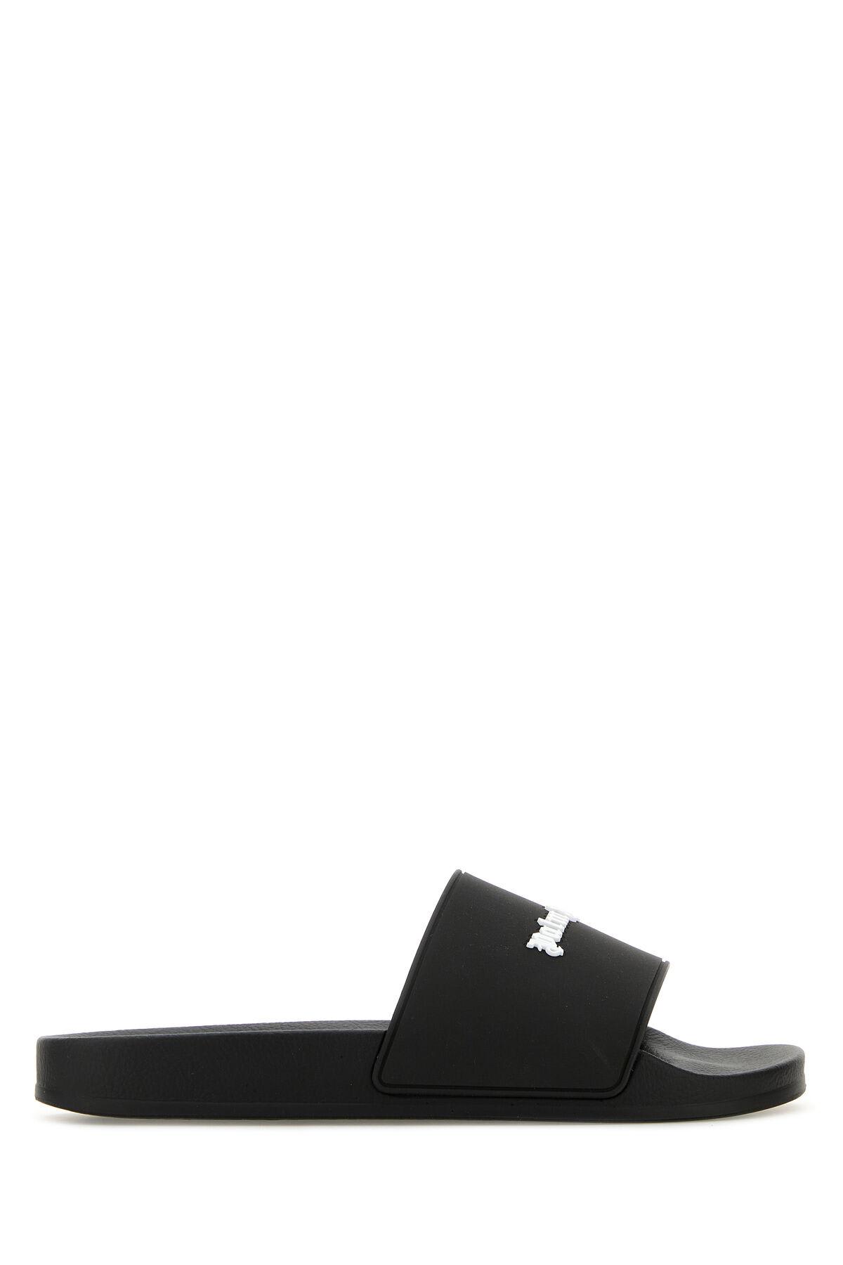 Shop Palm Angels Black Rubber Slippers