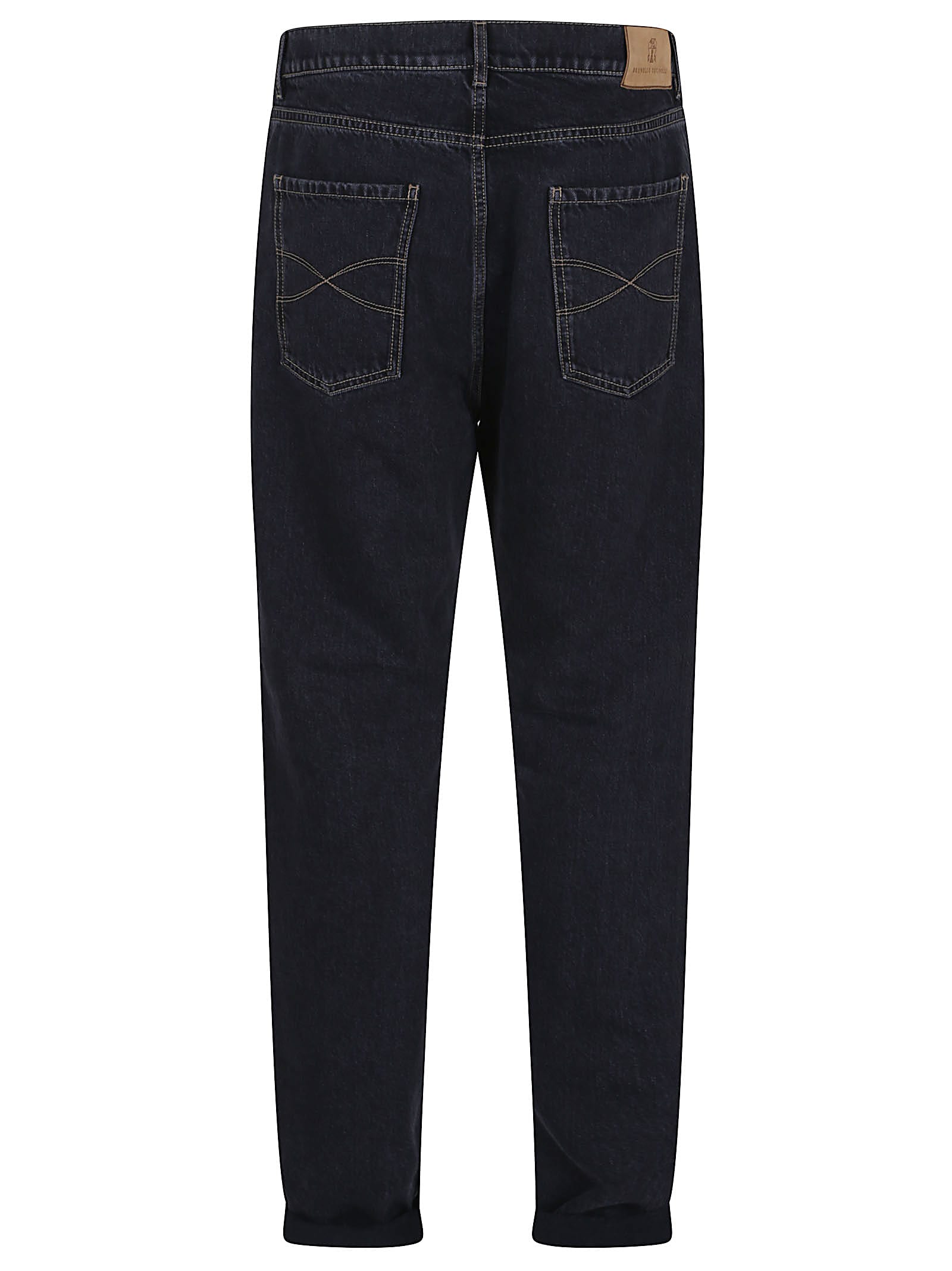 Brunello Cucinelli Logo-patch Cotton Tapered Jeans In Blue