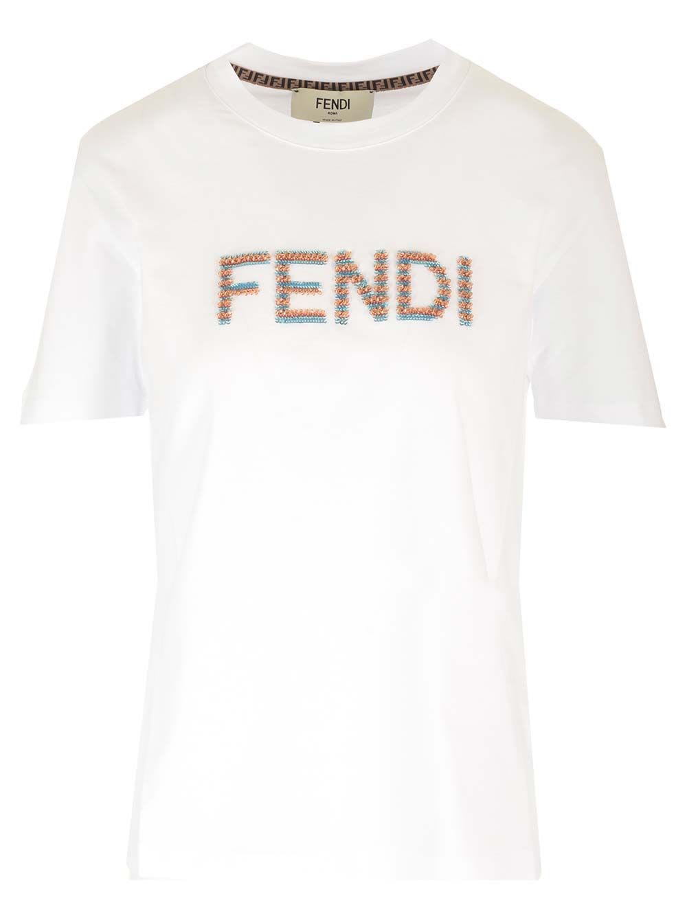 Shop Fendi Crochet Logo T-shirt In White