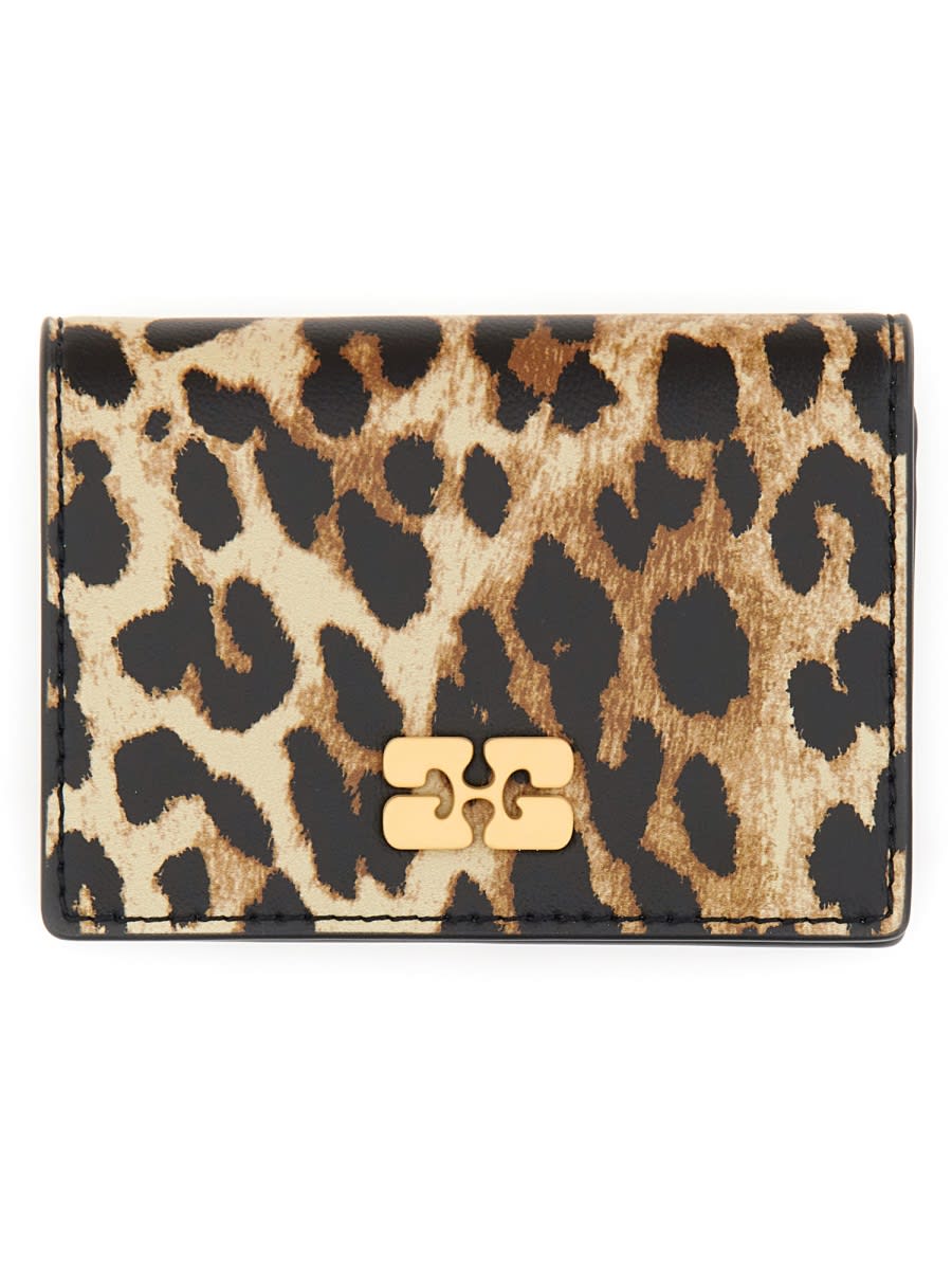 Ganni Bou Card Holder With Animal Motif In Animal Print