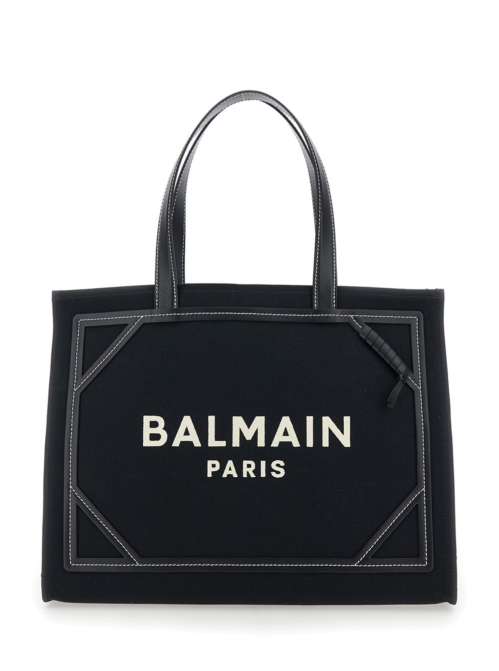 Shop Balmain B-army Medium Black Tote Bag With Logo Lettering In Canvas Woman