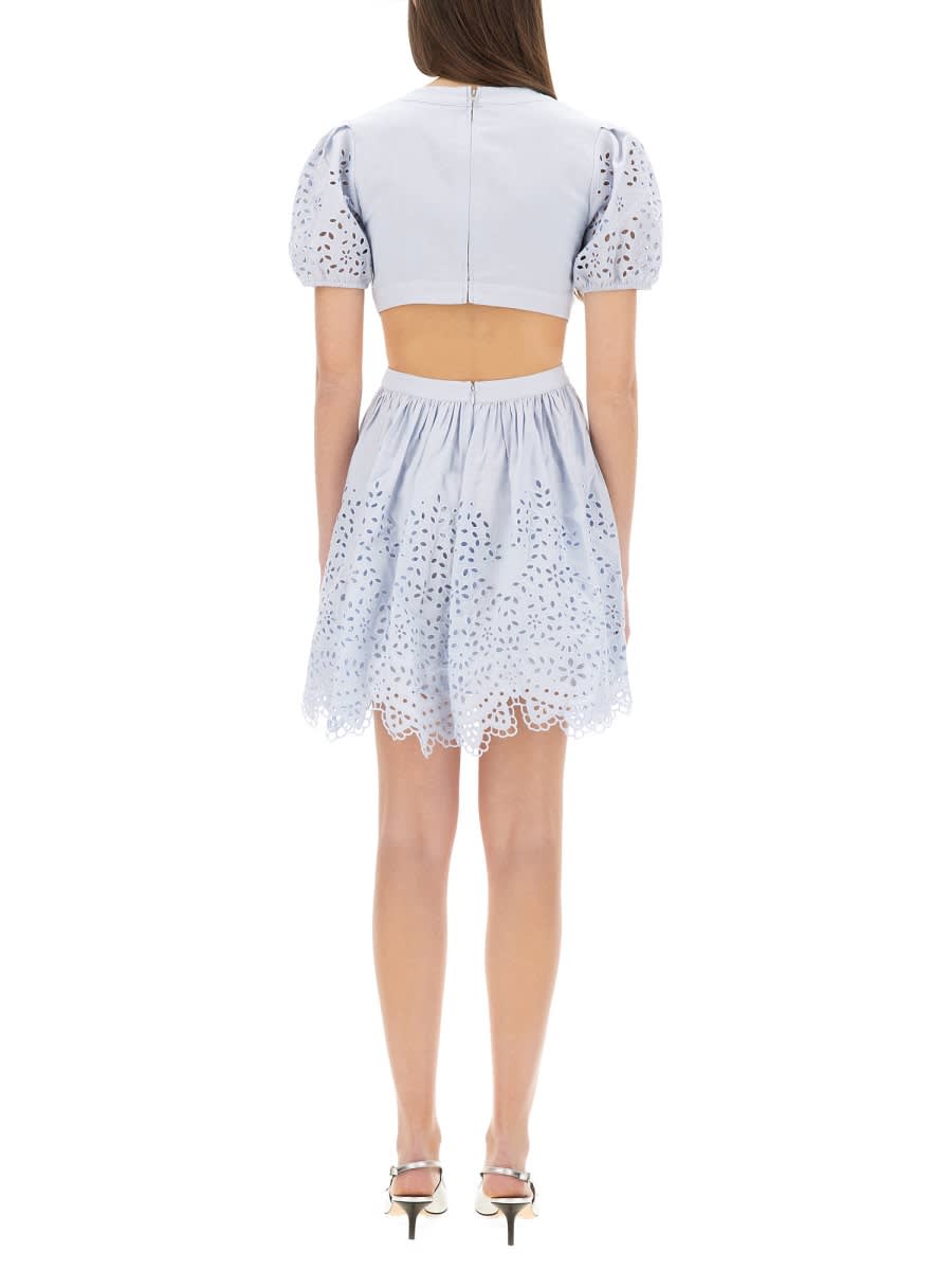 Self-portrait Embroidered Linen Mini Dress In Blue