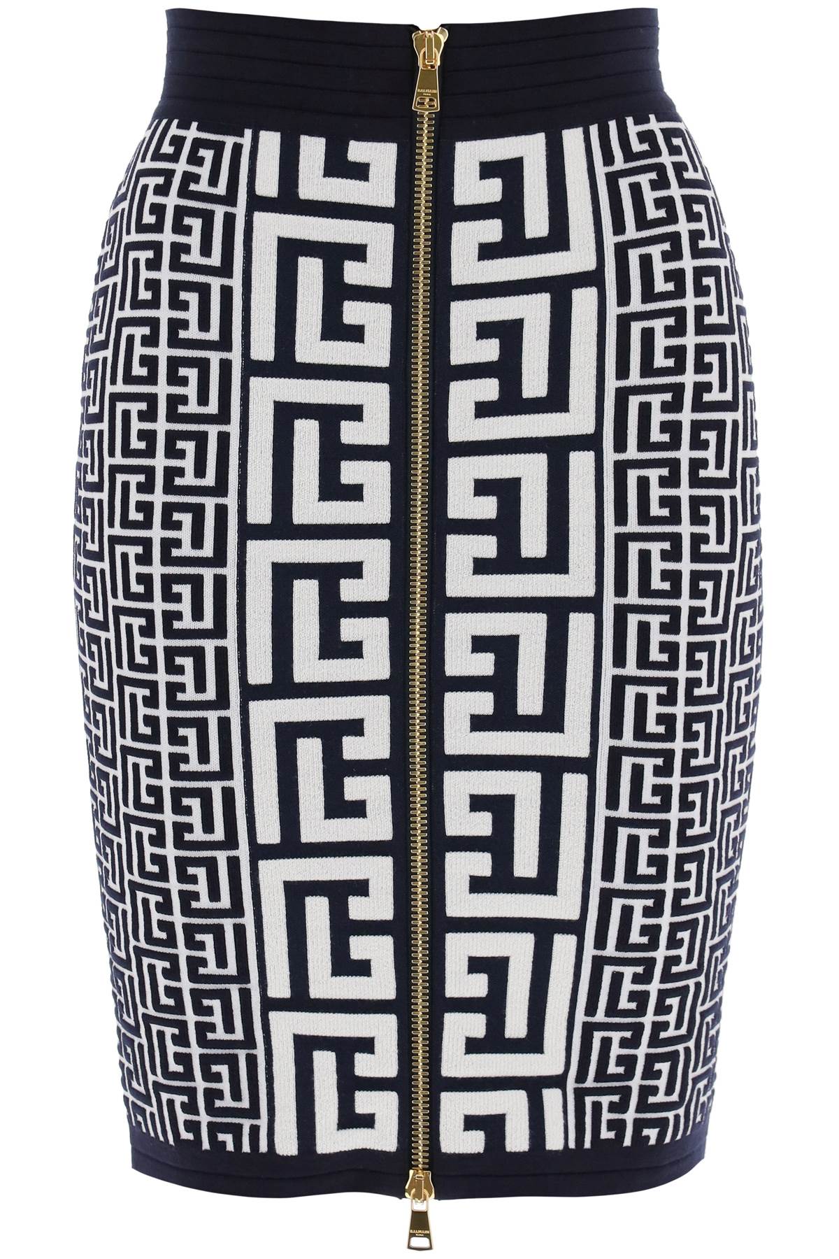 Balmain Pencil Skirt In Monogram Knit In Blu