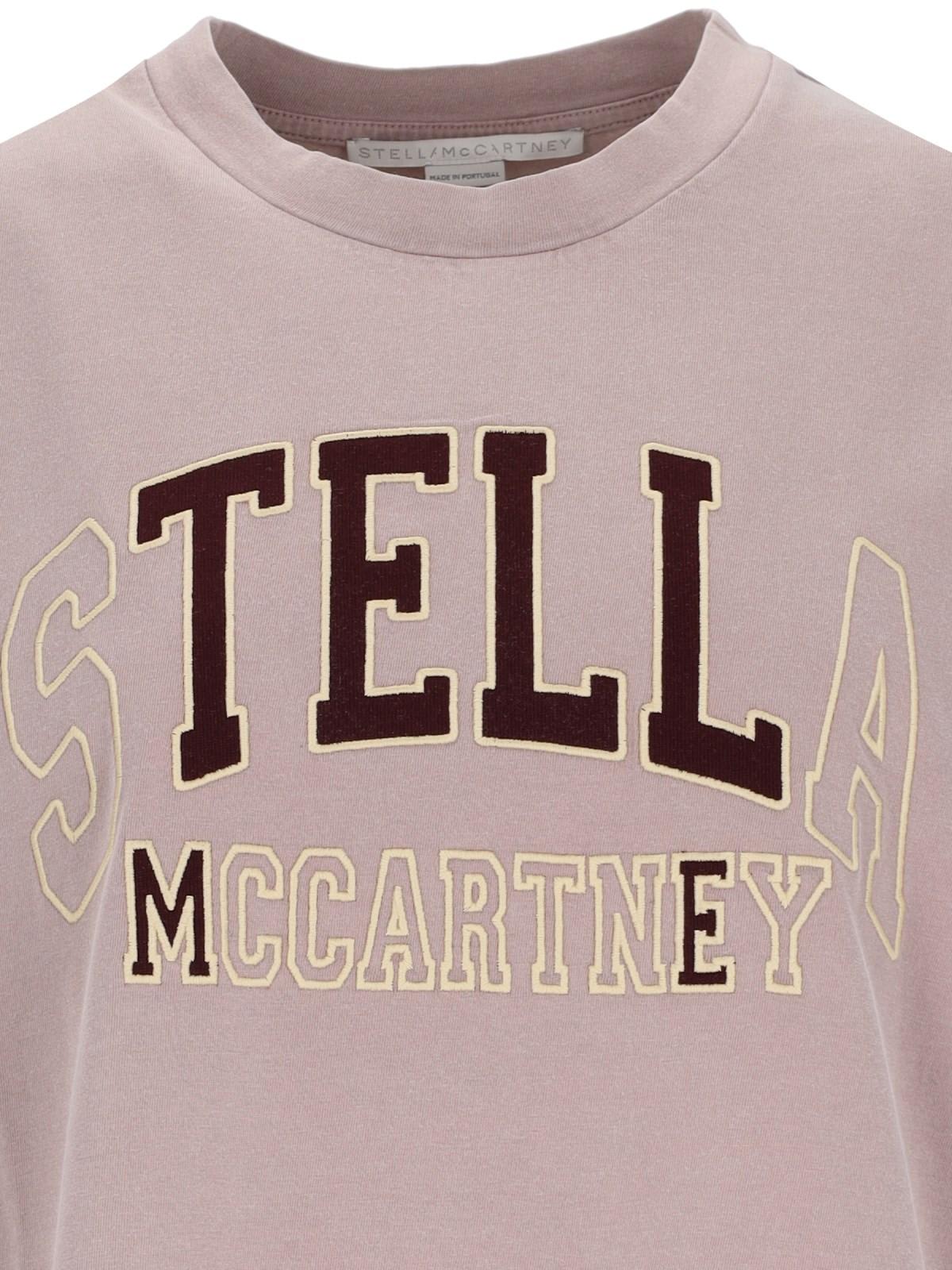 Shop Stella Mccartney Varsity Logo T-shirt In Light Taupe