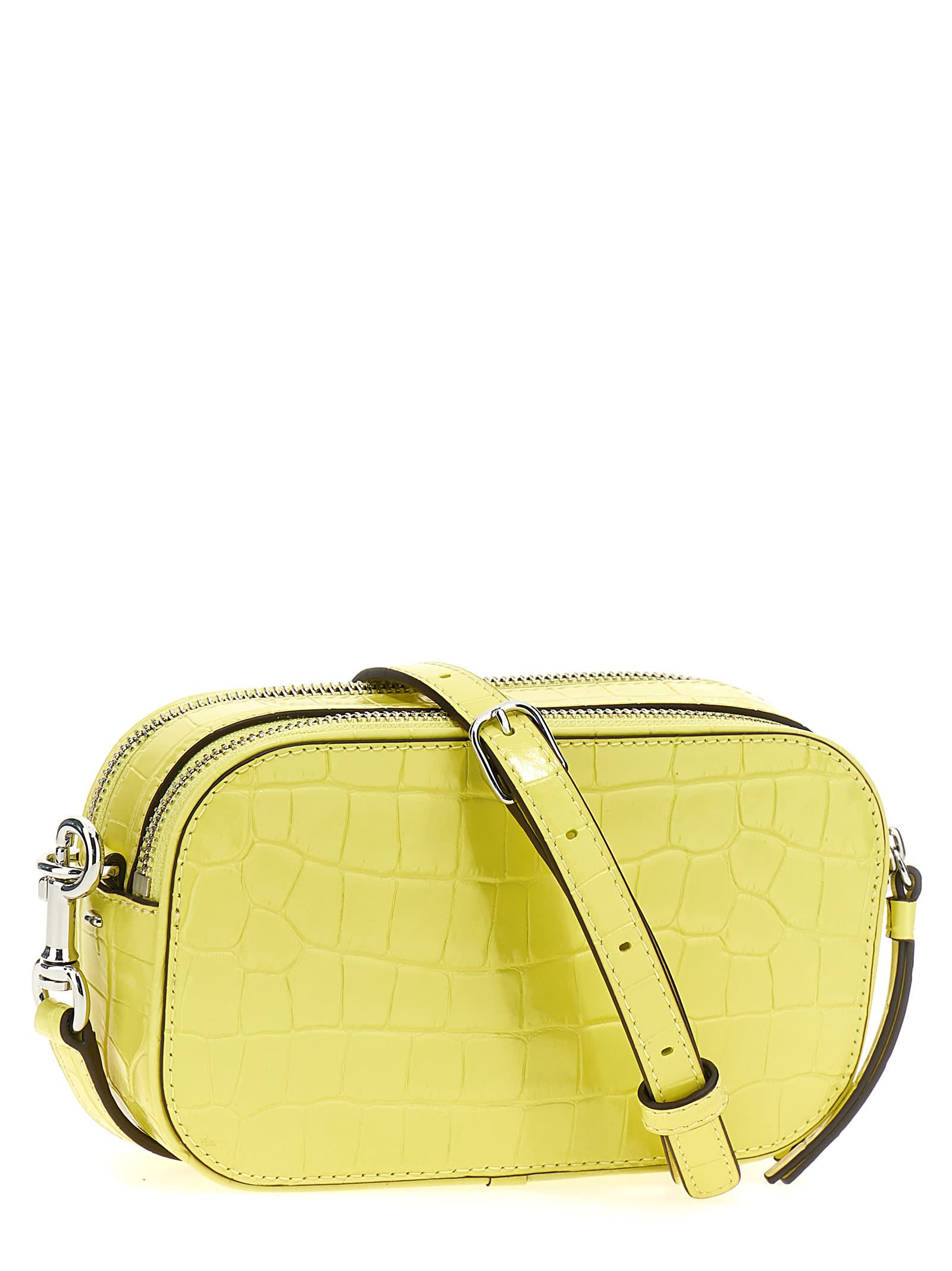 Shop Tory Burch Miller Croc Embossed Mini Crossbody Bag In Yellow