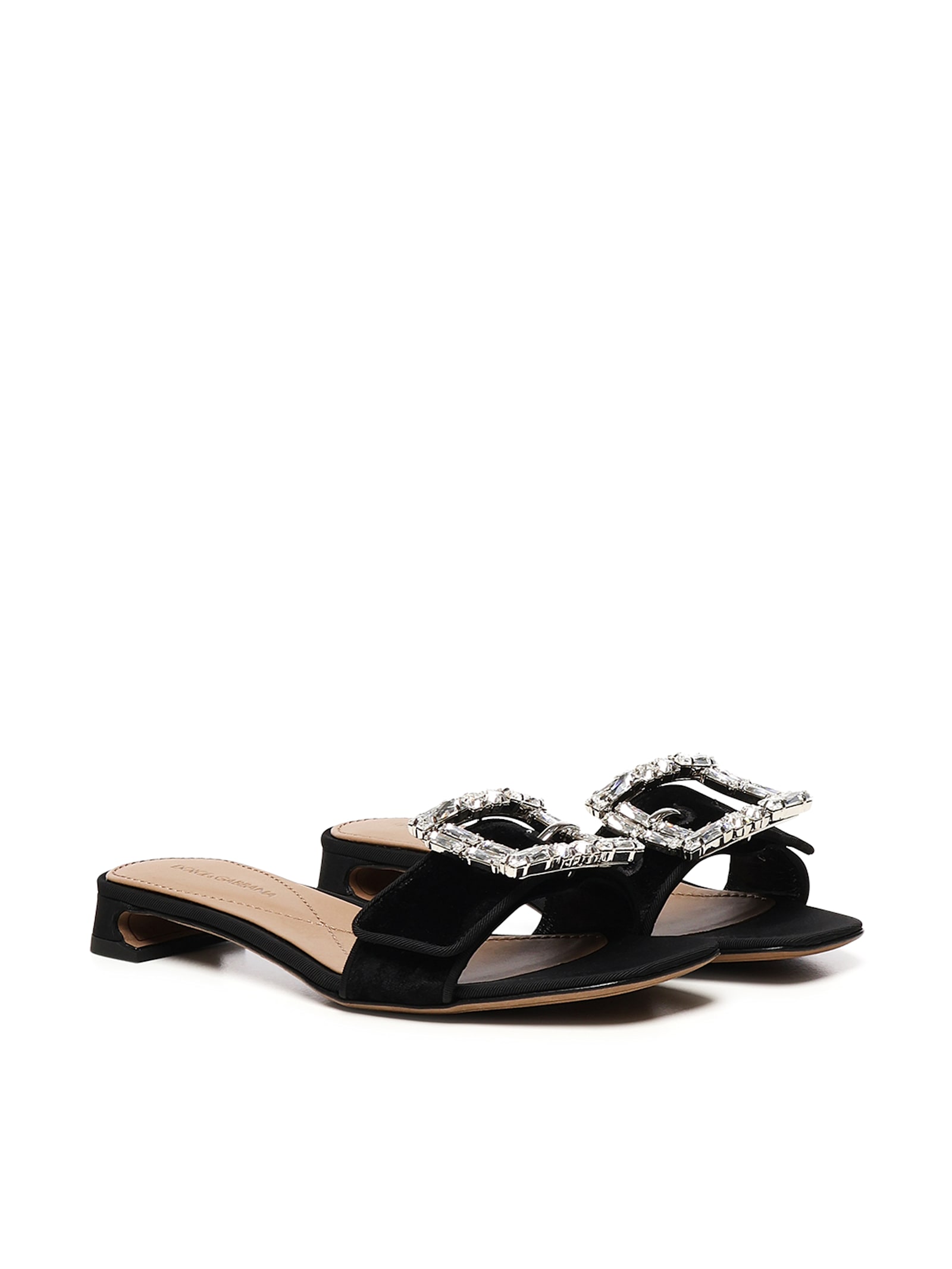 Dolce & Gabbana Buckled Velvet Sandals In Black