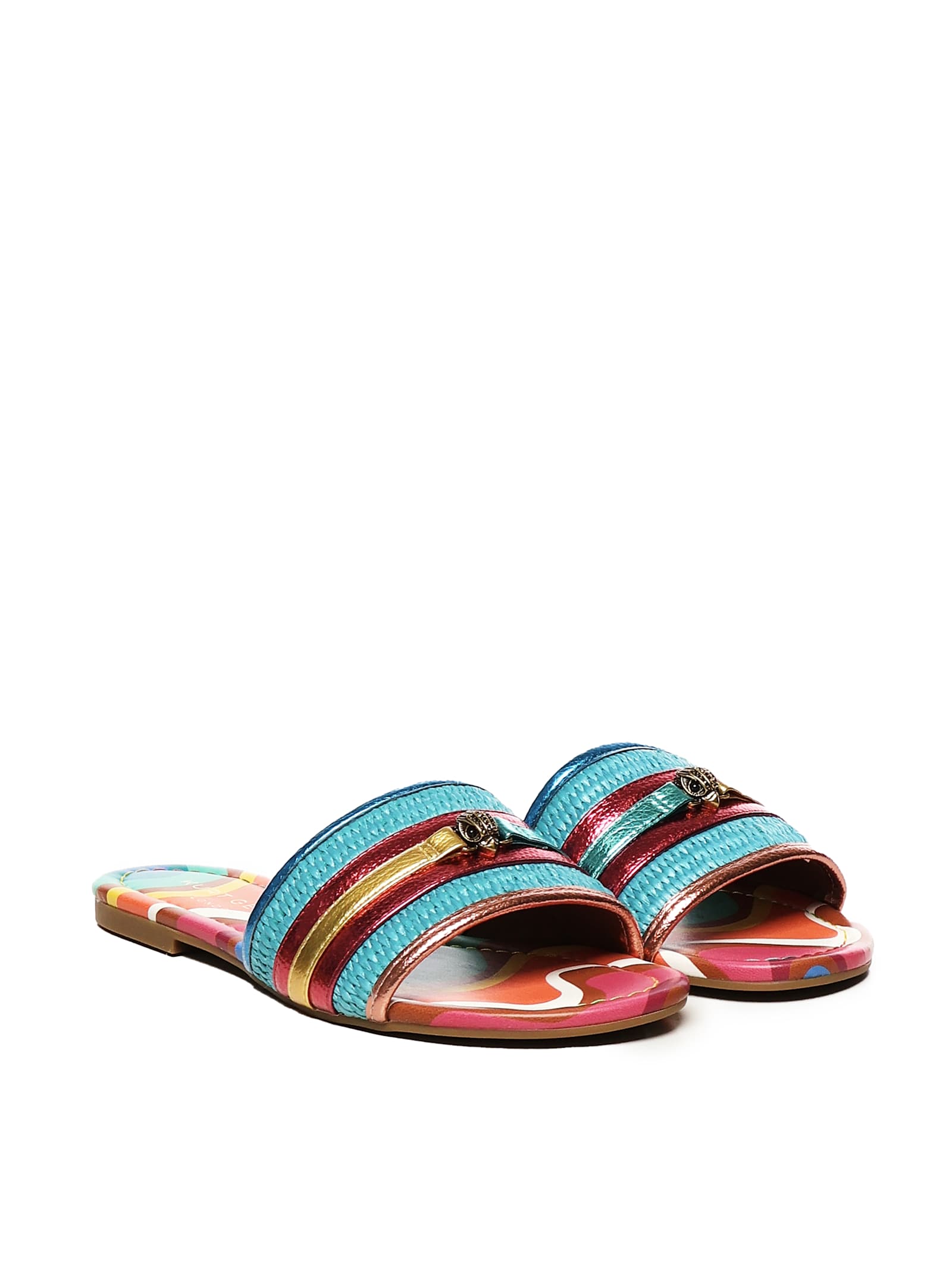 Kurt Geiger Rainbow-print Metallic-stripe Sandals In Multi