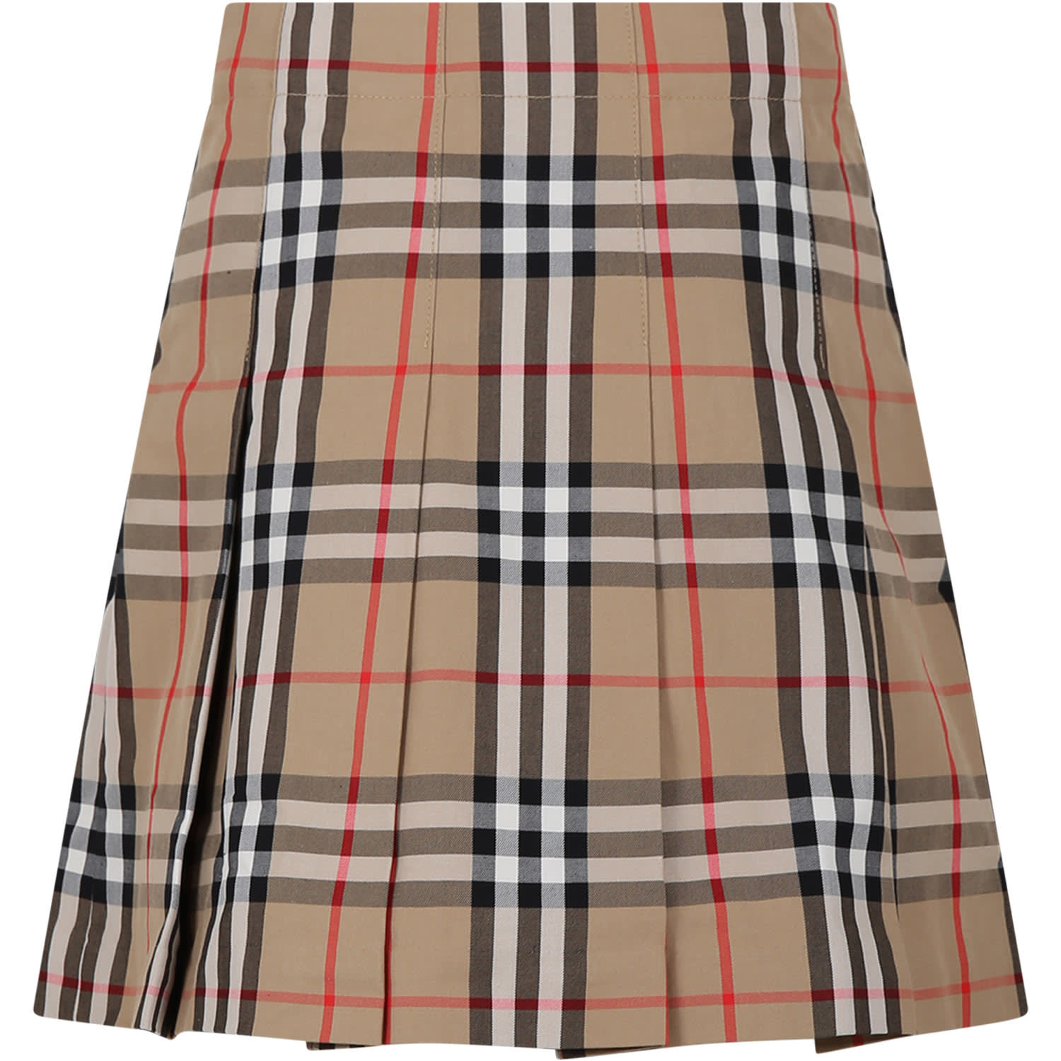 Shop Burberry Beige Skirt For Girl With Iconic Vintage Check