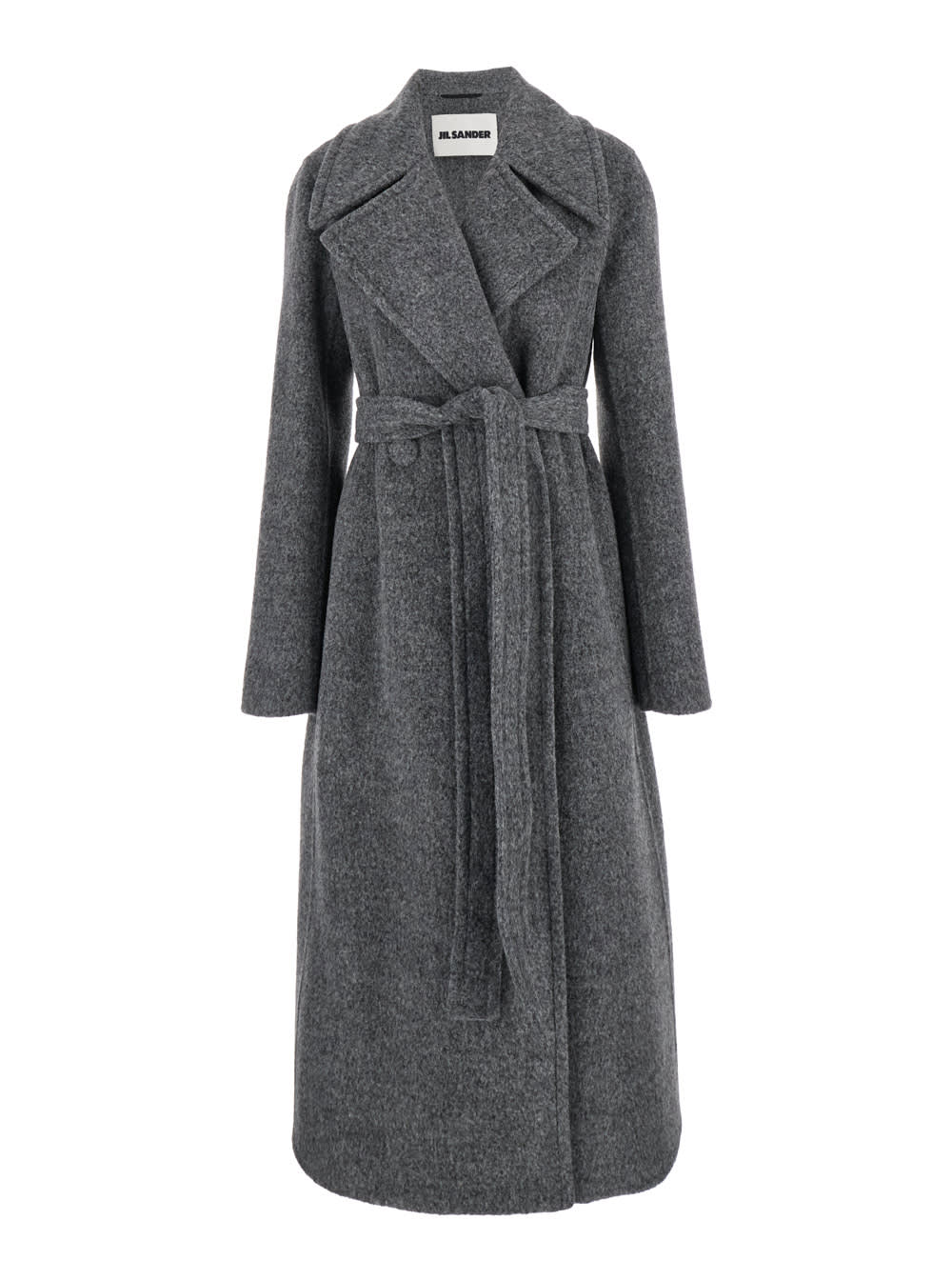 Shop Jil Sander Long Grey Coat With Belt In Wool Blend Woman