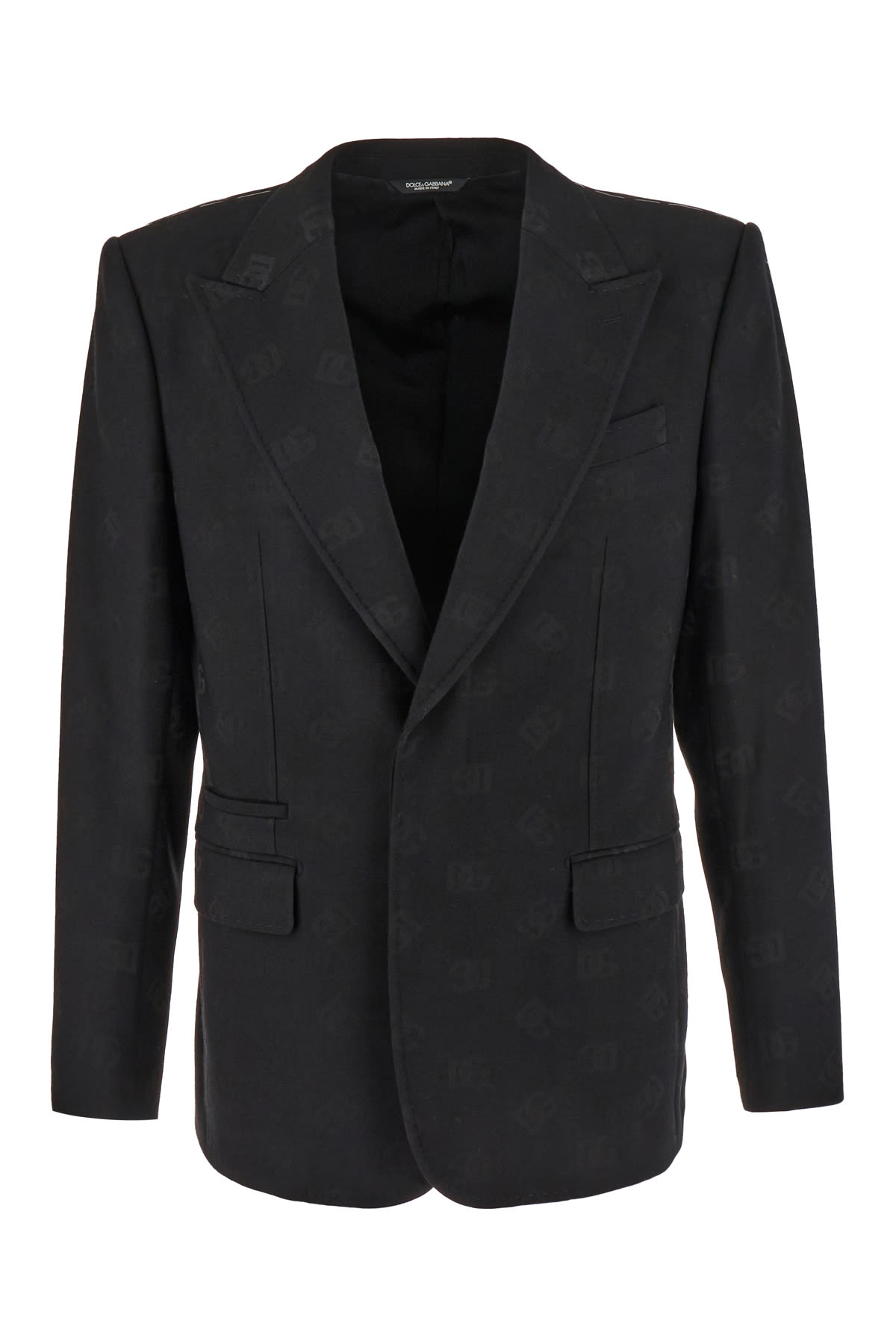 Black Stretch Wool Blend Blazer