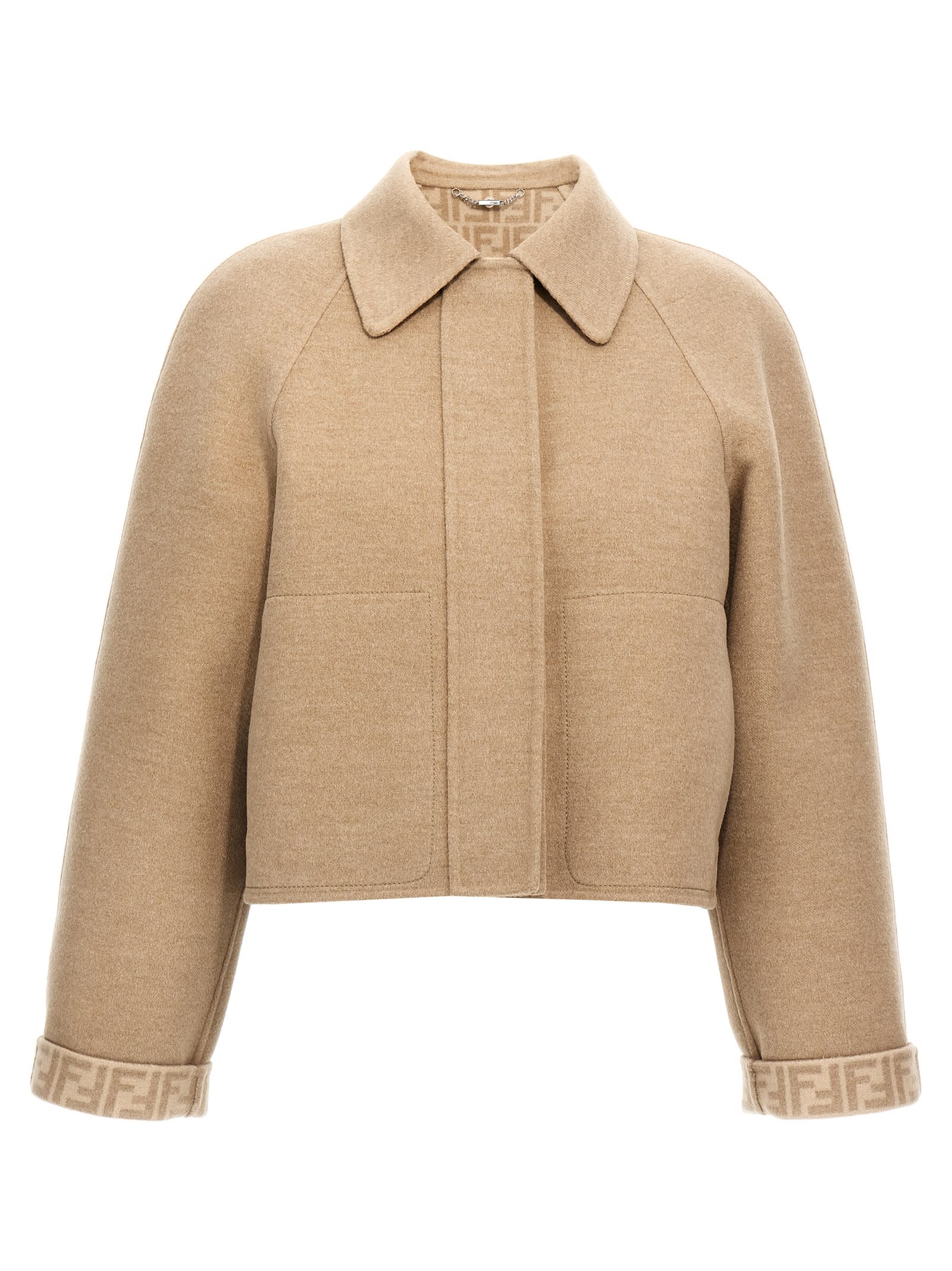 Shop Fendi Ff Reversible Cropped Jacket In Beige