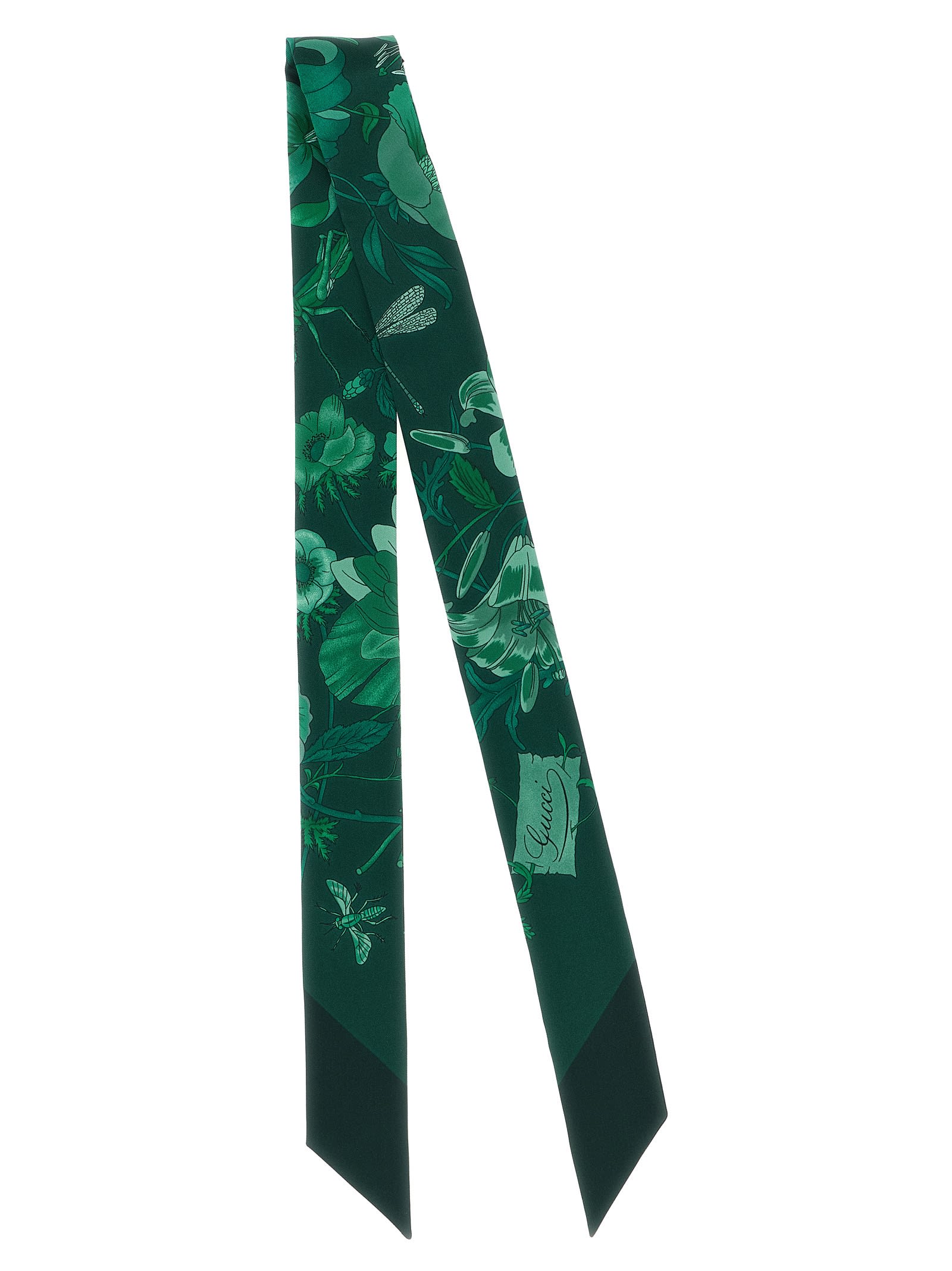 Gucci Floral Long Slim Scarf Accessory In Green