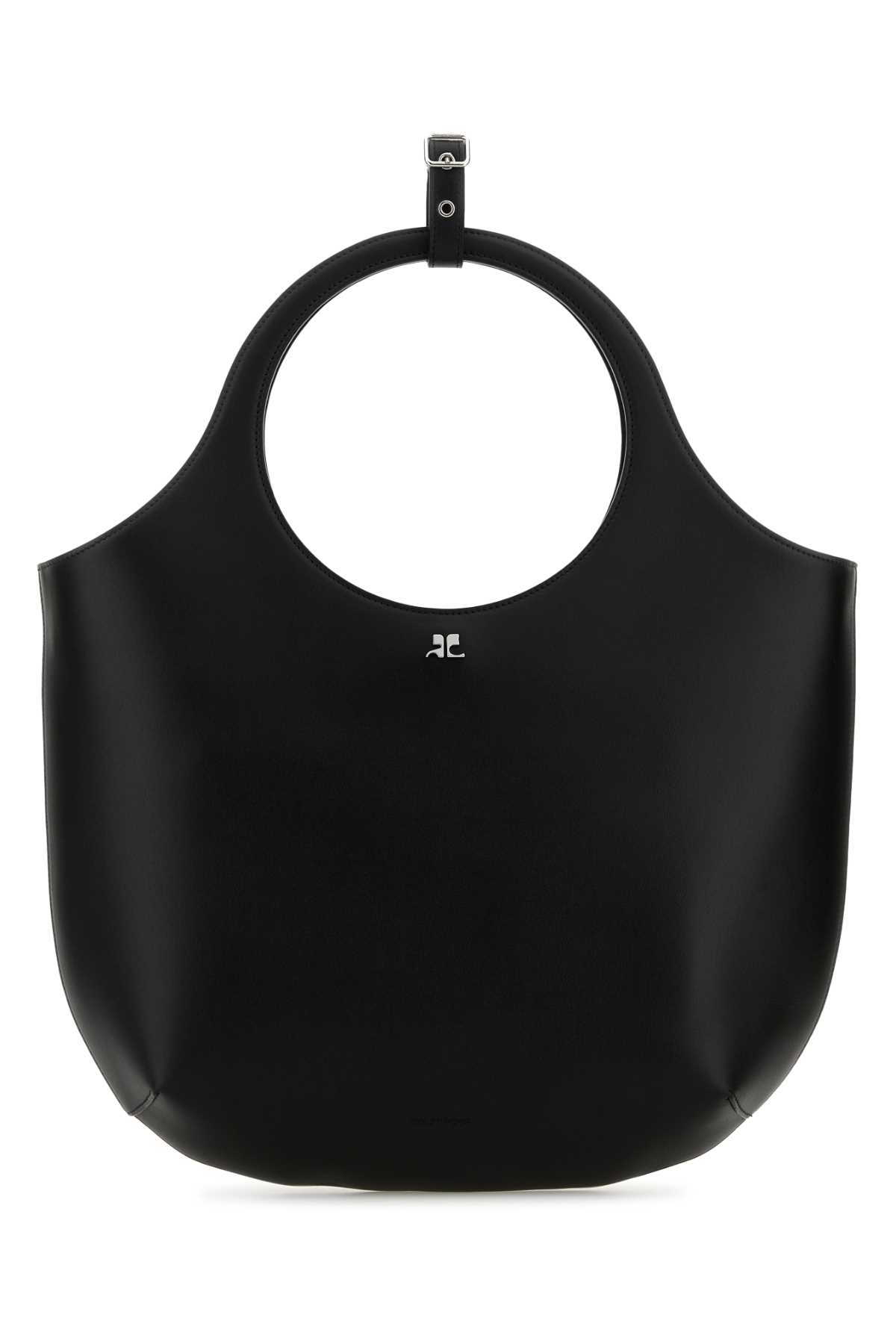 Shop Courrèges Black Leather Medium Holy Handbag