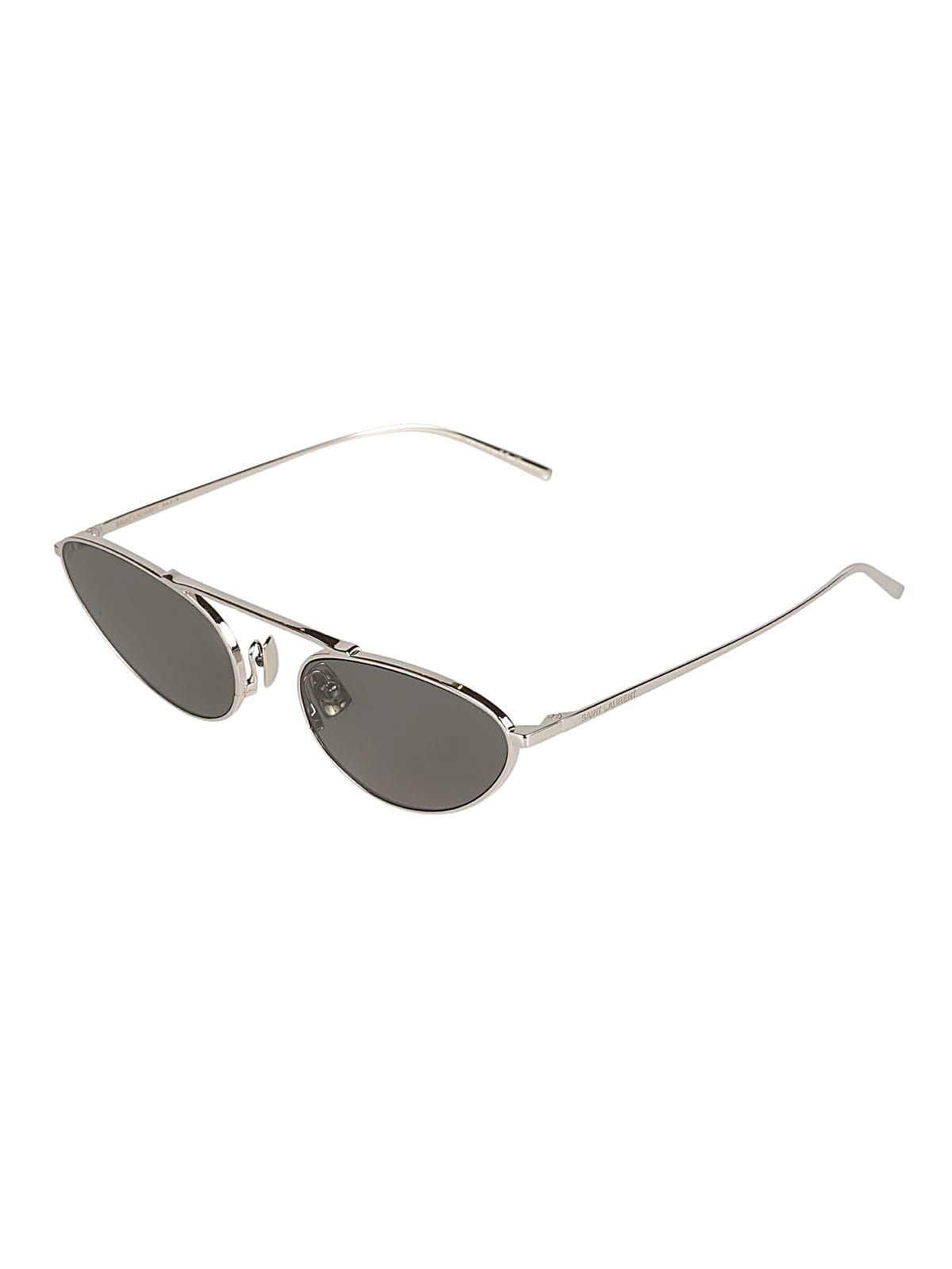 Shop Saint Laurent Oval Frame Sunglasses In Silver/grey