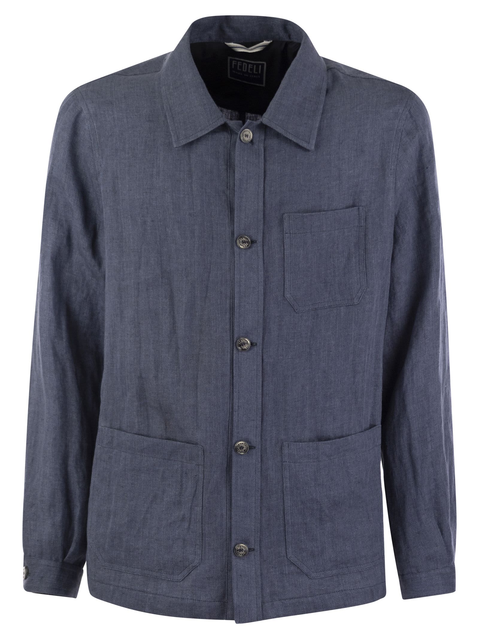 Shop Fedeli Bristol - Linen Jacket In Blue