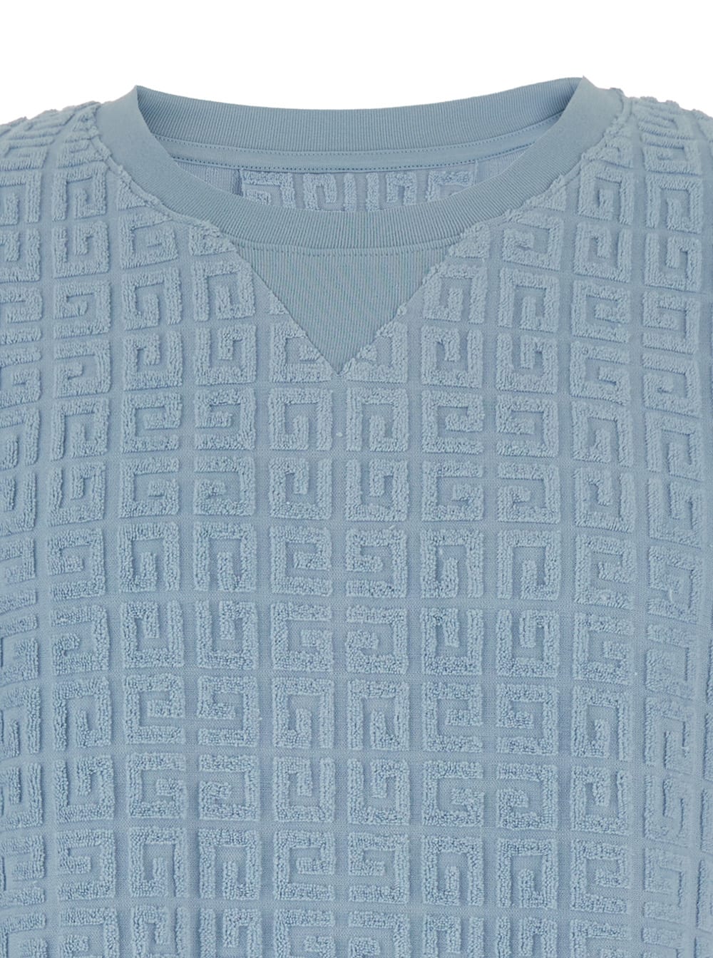 Shop Givenchy Light Blue Crewneck T-shirt With All-over 4g Motif In Cotton Blend Man In Azzurro