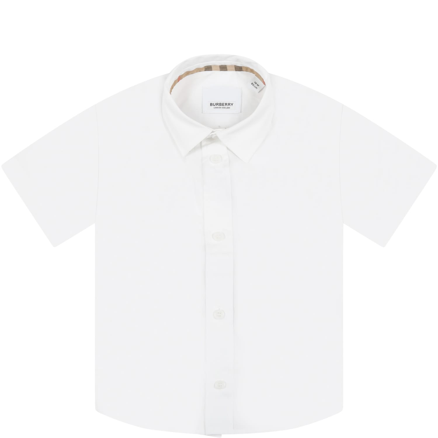 Burberry White Shirt For Baby Boy With Black Logo