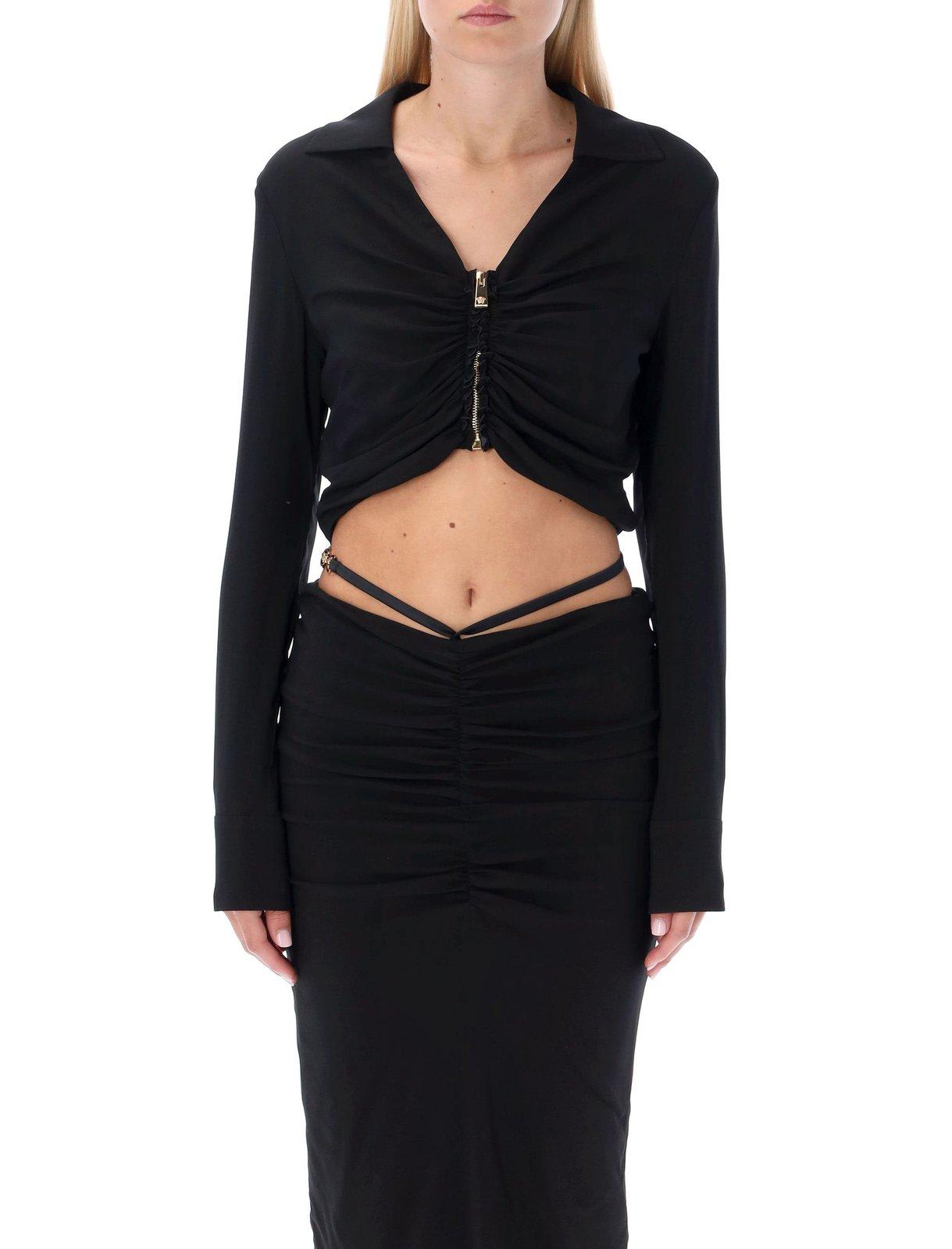 Versace Medusa Zipped Ruched Cropped Shirt