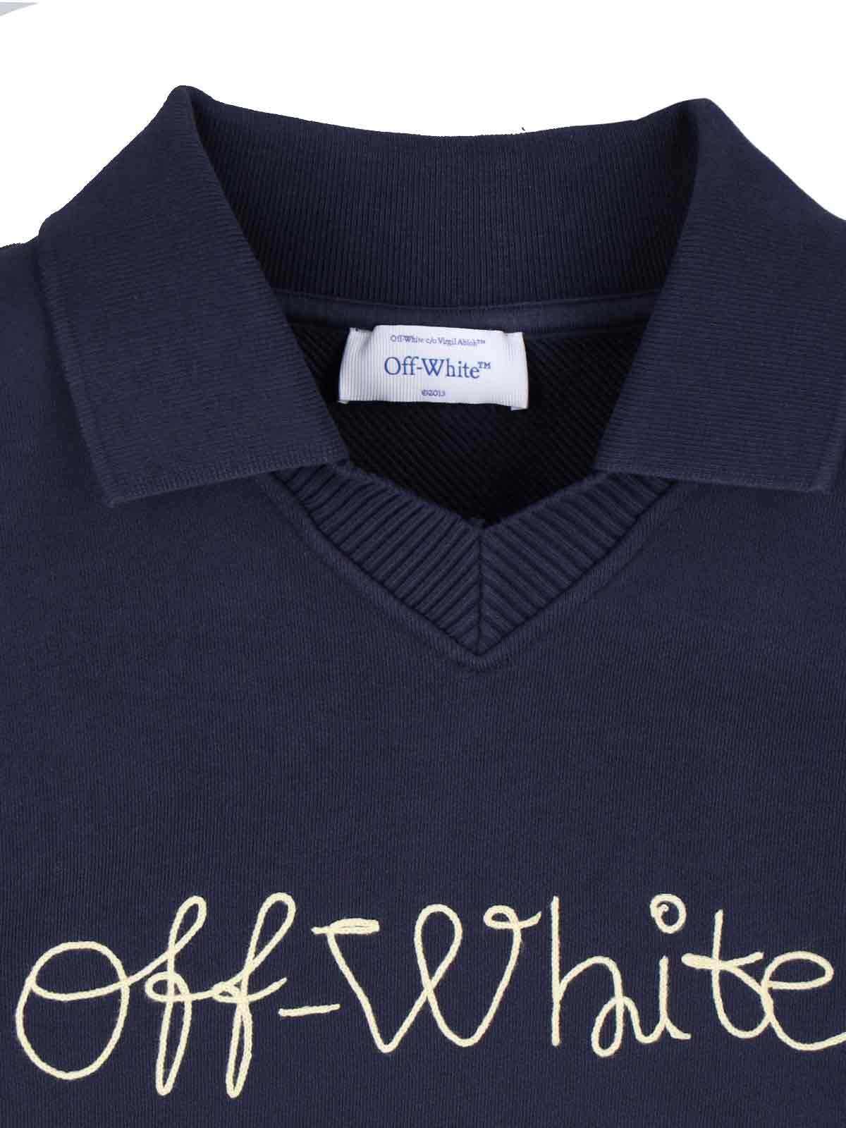 Off-white Cropped Polo Collar Knit Sweatshirt In Blue