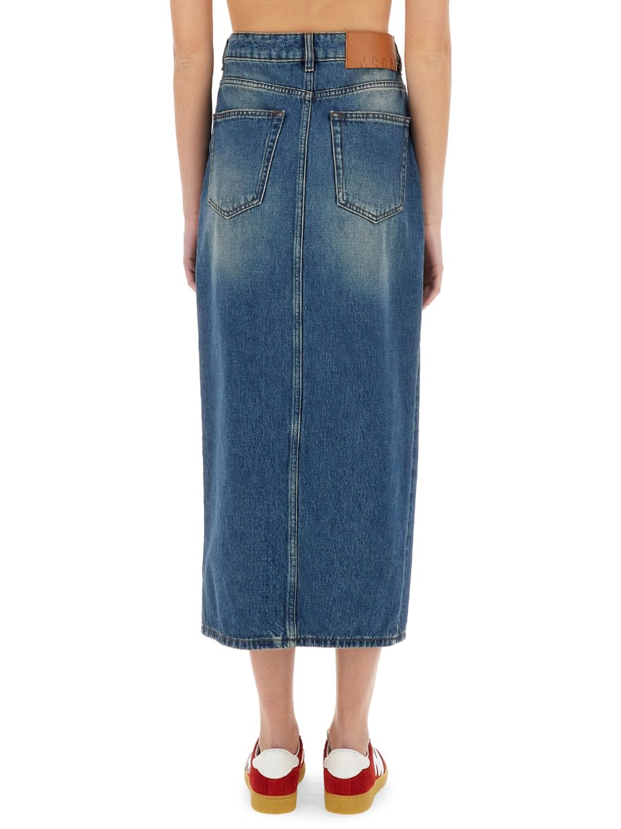 Msgm High-waisted Denim Skirt With Front Slit In Denim