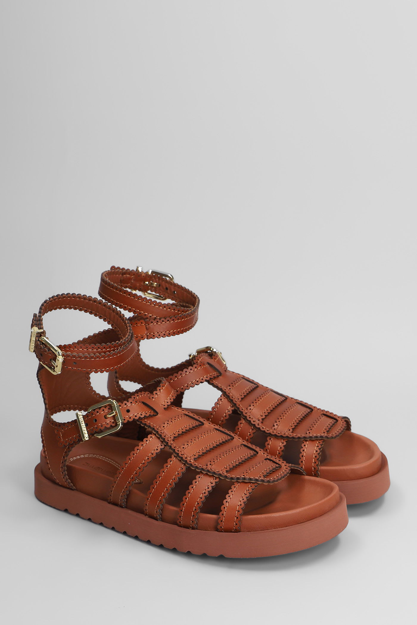 Zimmermann Goldie Gladiator Flats In Brown Leather
