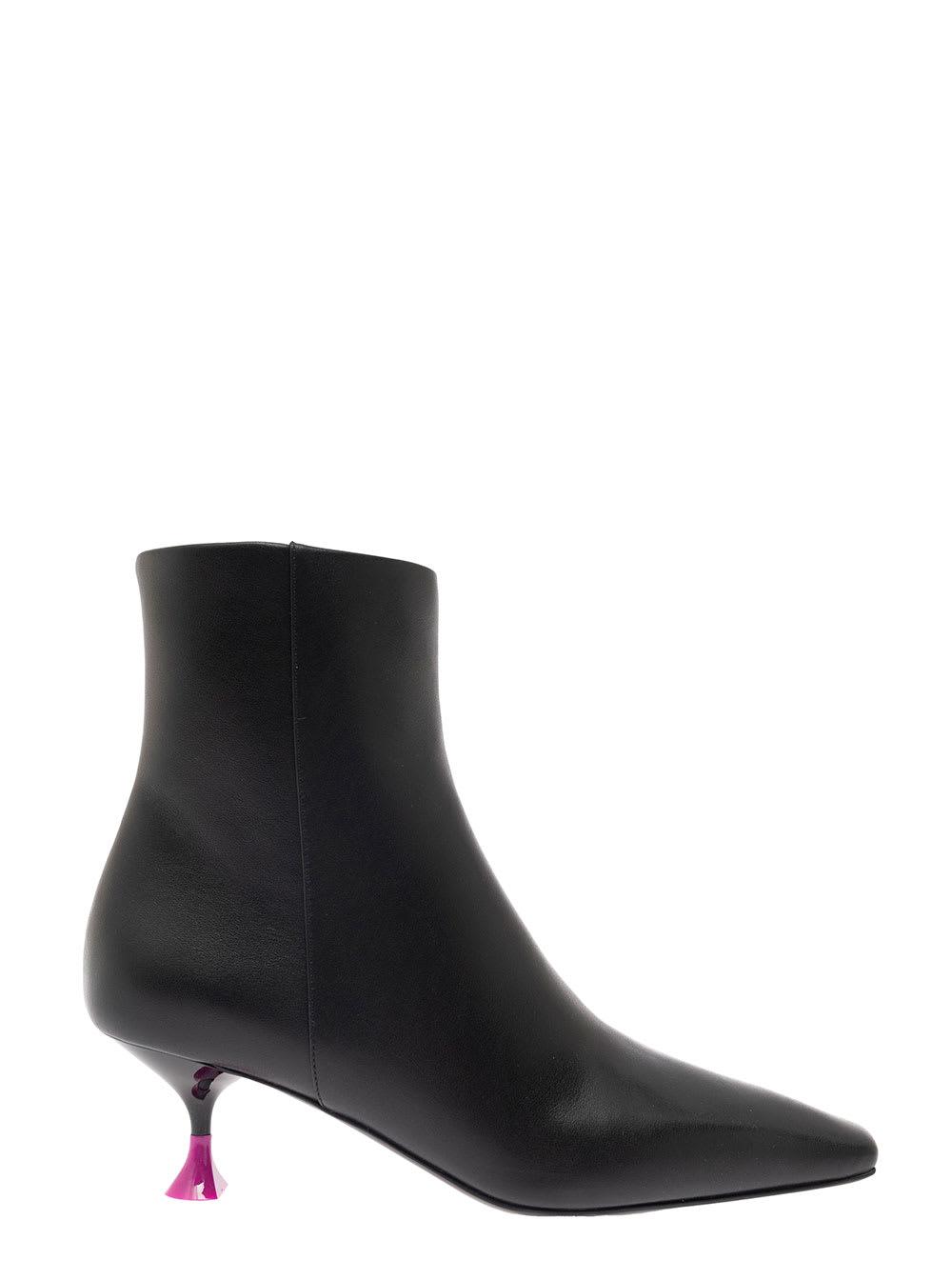 Black Ankle Boots With Zip And Contrasting Heel In Leather Woman