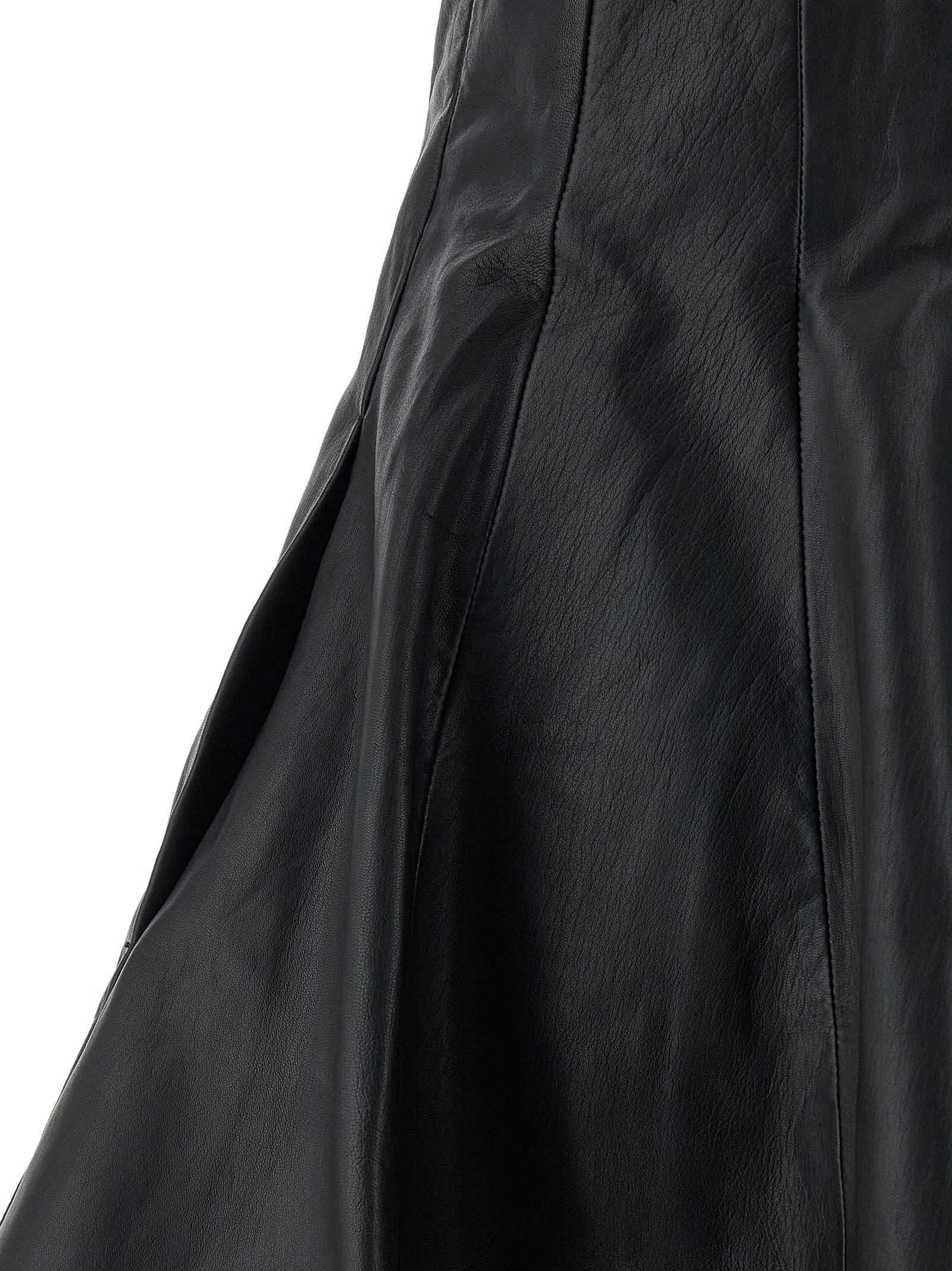 Rotate Birger Christensen Flared Black Leather Mini Skirt In Black