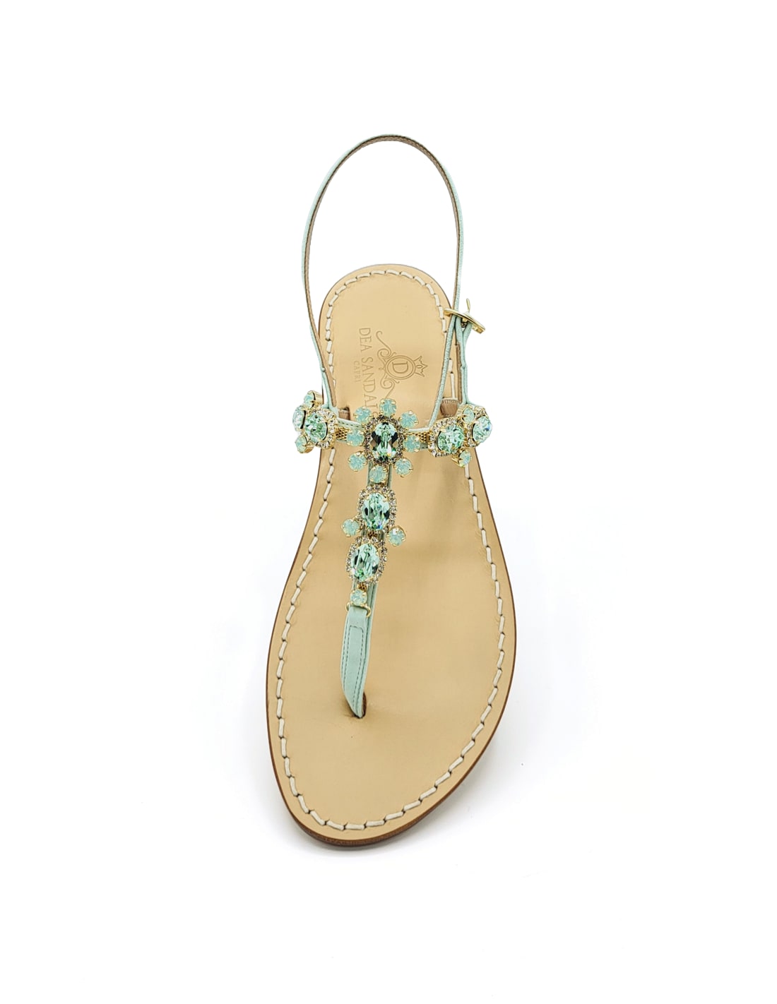 Via Krupp Aqua Green Suede Jewel Sandals