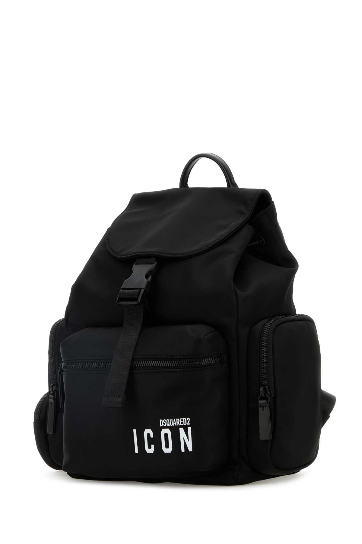 Dsquared2 Black Nylon Be Icon Backpack In Blackwhite
