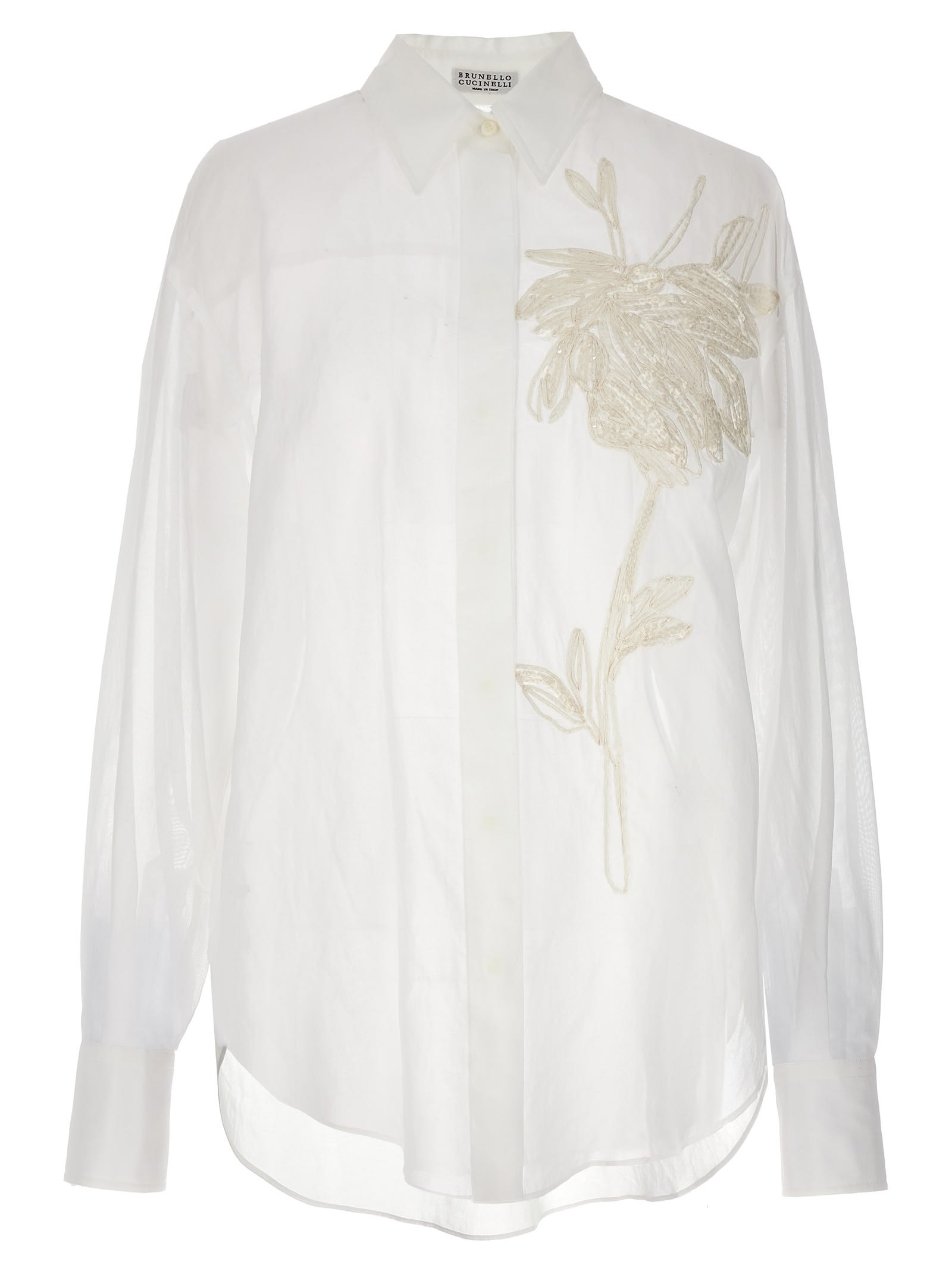 Shop Brunello Cucinelli Floral Embroidery Shirt In Bianco Ottico