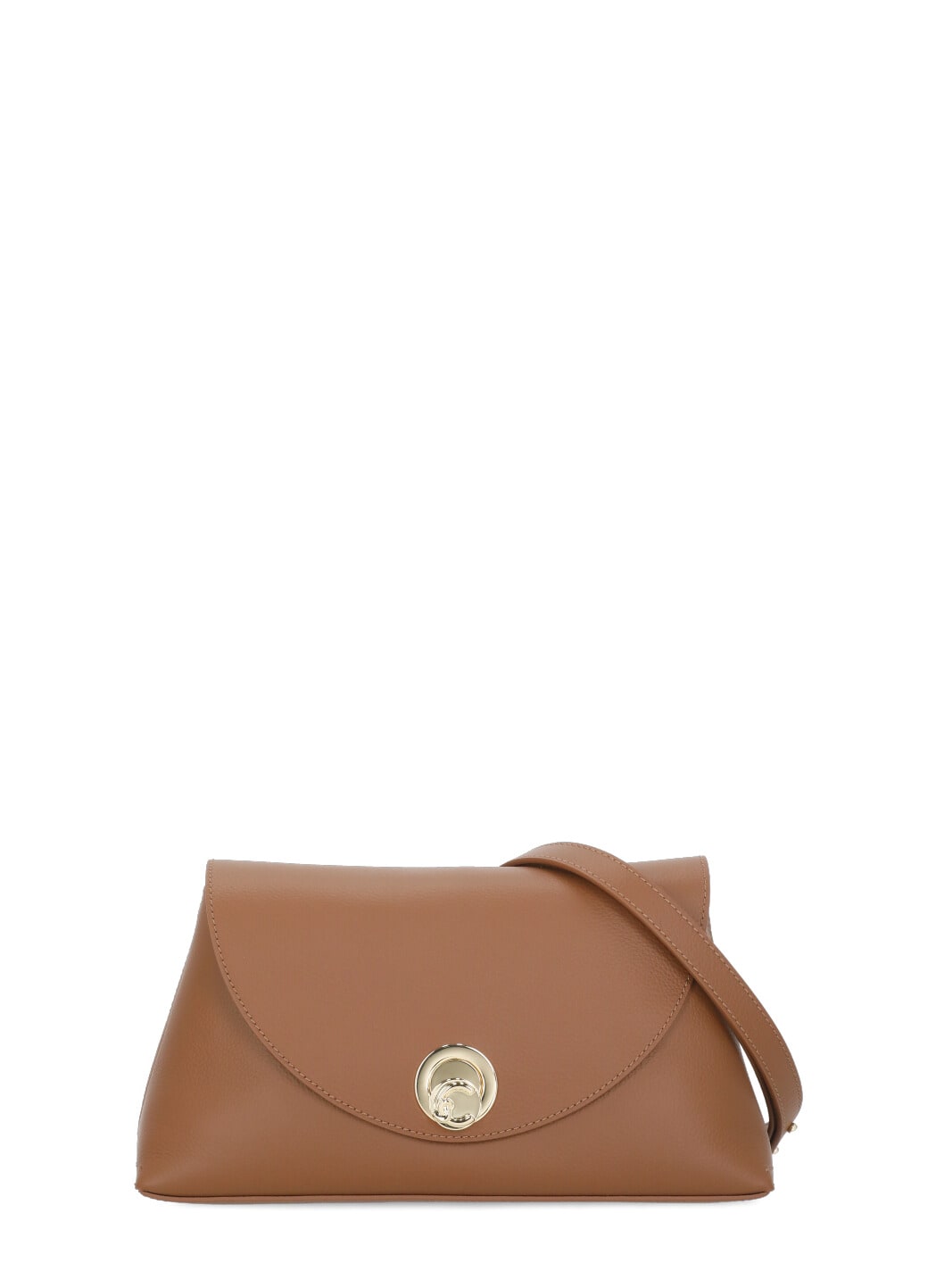 Coccinelle Curved Top Handbag With Circular Detail And Detachable Shoulder Strap In Brown