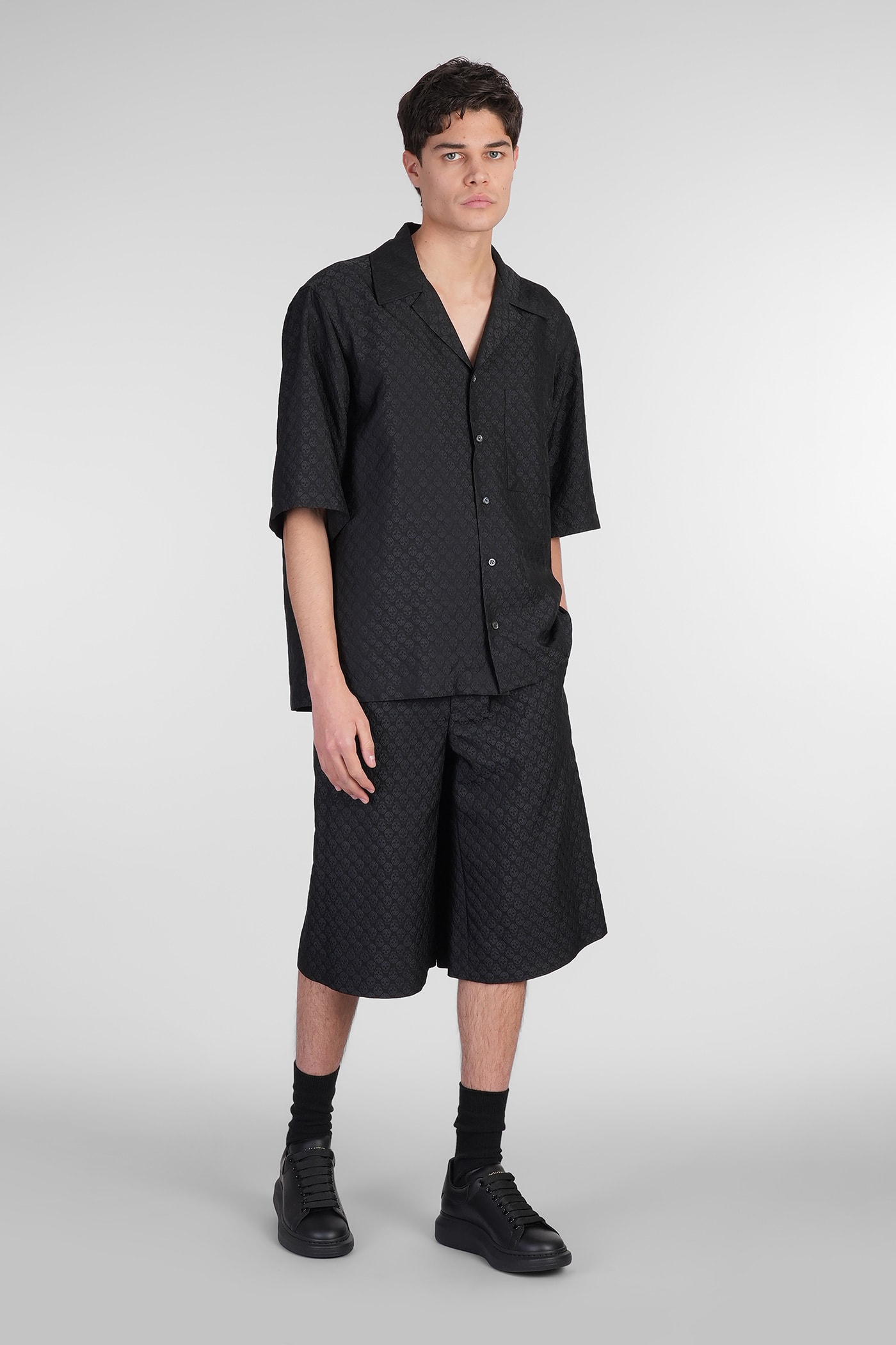 ★alexander mcqueen★ Graffiti Logo Short Sleeve Shirt Black Alexander Mcqueen Graffiti-jacquard Short-sleeve Shirt In