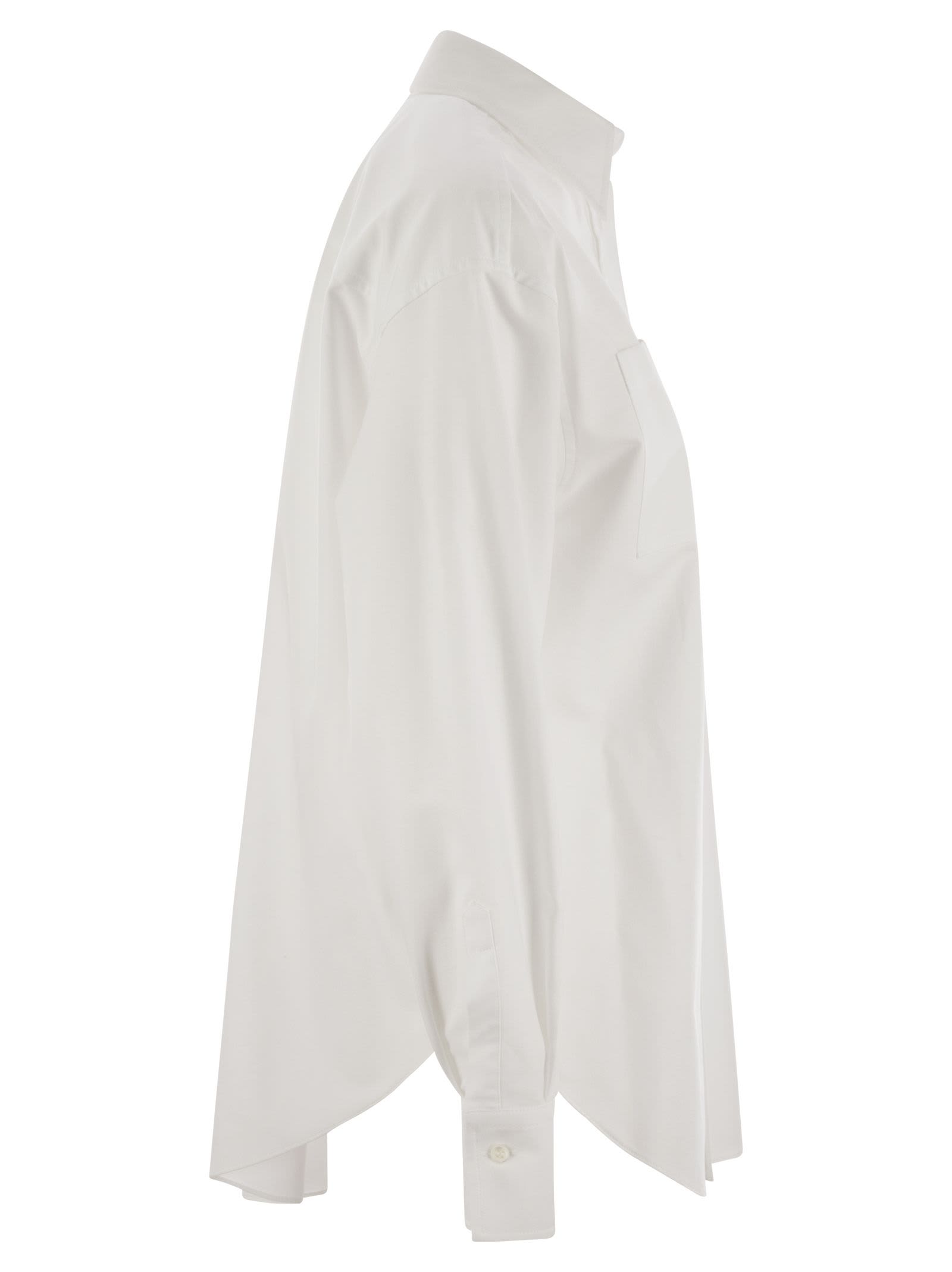 Brunello Cucinelli Cotton Shirt With Logo Embroidery In White