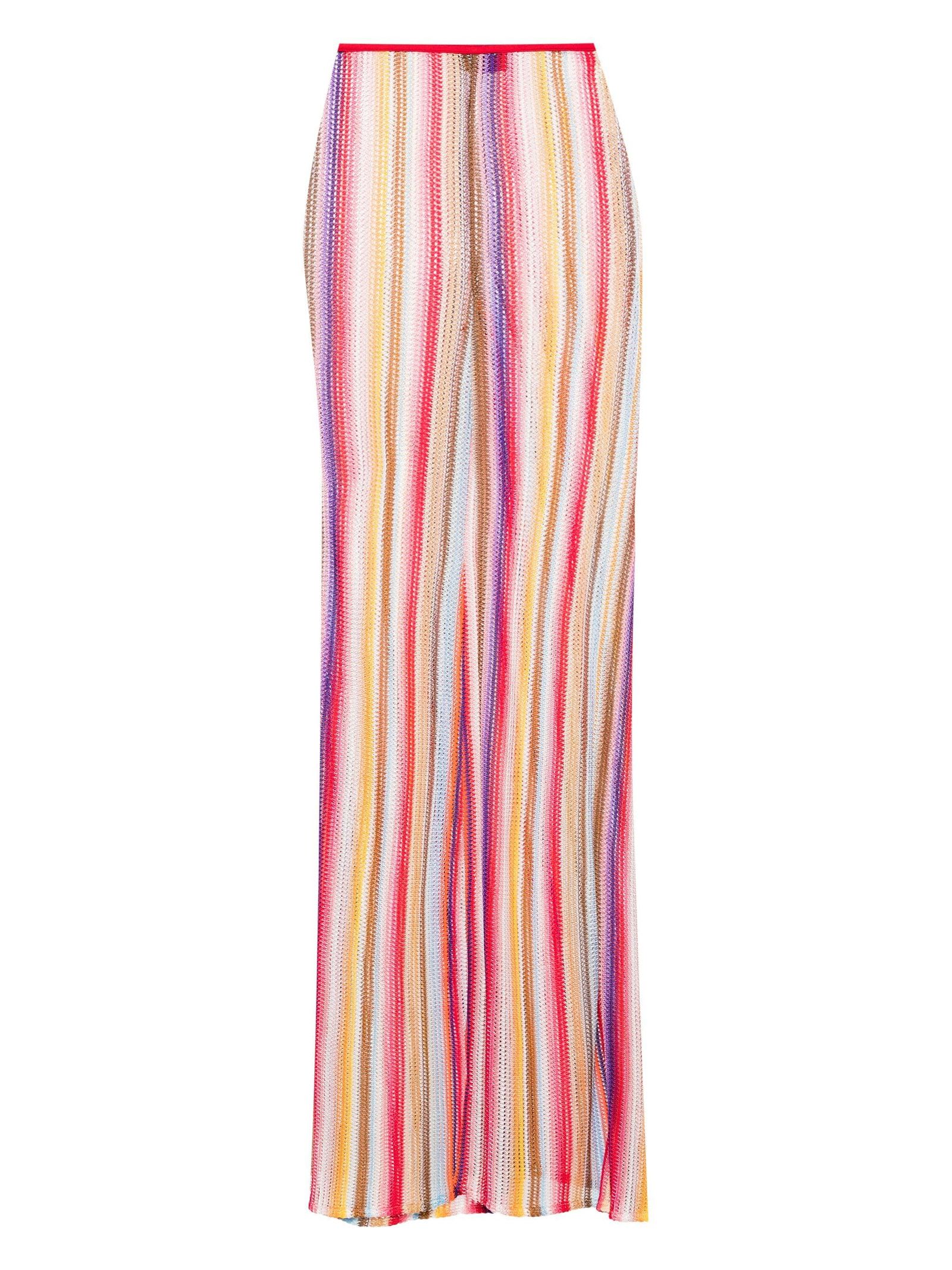 Shop Missoni Striped Crochet-knit Flared Trousers In Multicolour