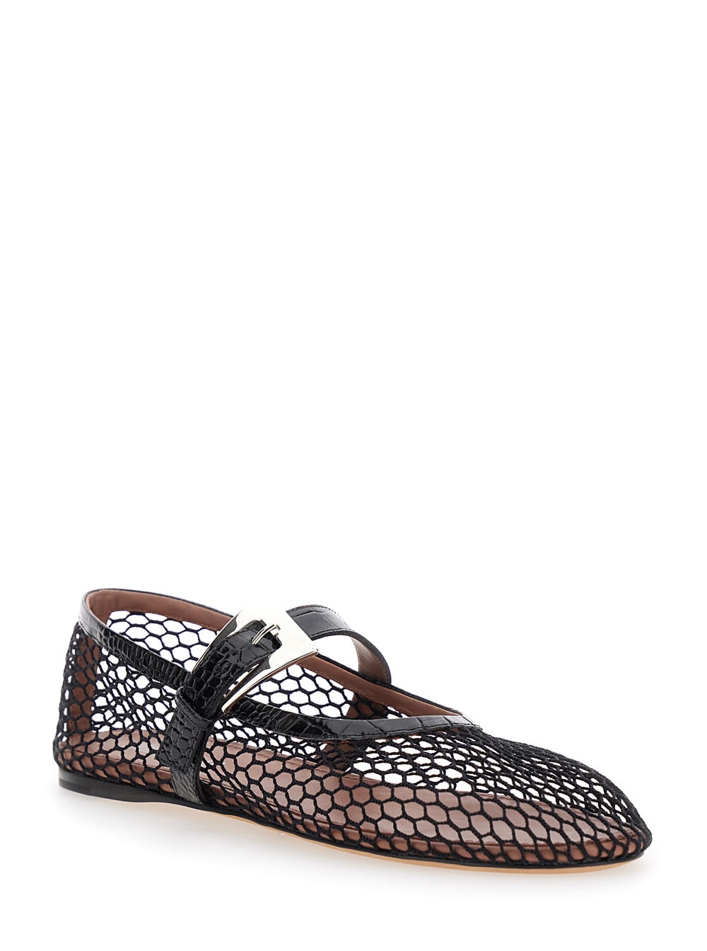 Shop Paris Texas Sveva Black Ballet Flats With Mesh Design And Buckle Closure In Fabric And Leather Woman