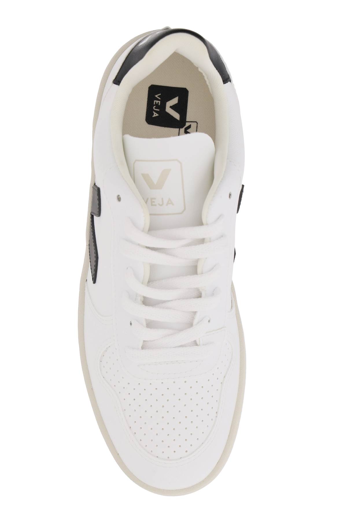 Shop Veja V-10 Leather Sneakers In White Black (white)
